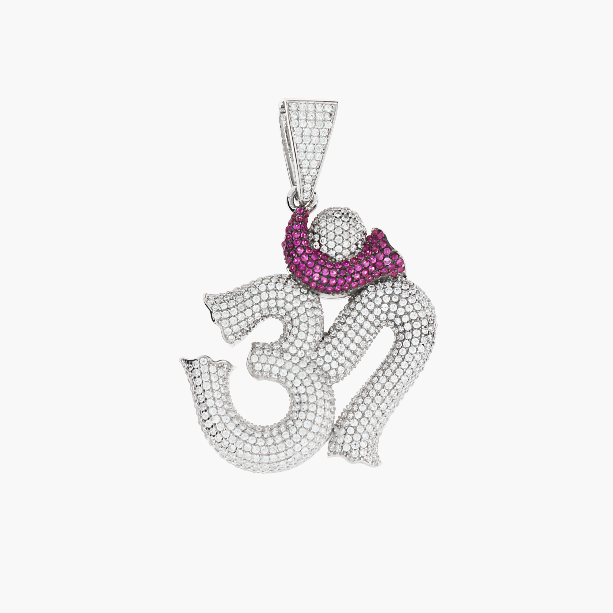 PINK RUBY CZ DIAMOND PAVE OM PENDANT 925 SILVER