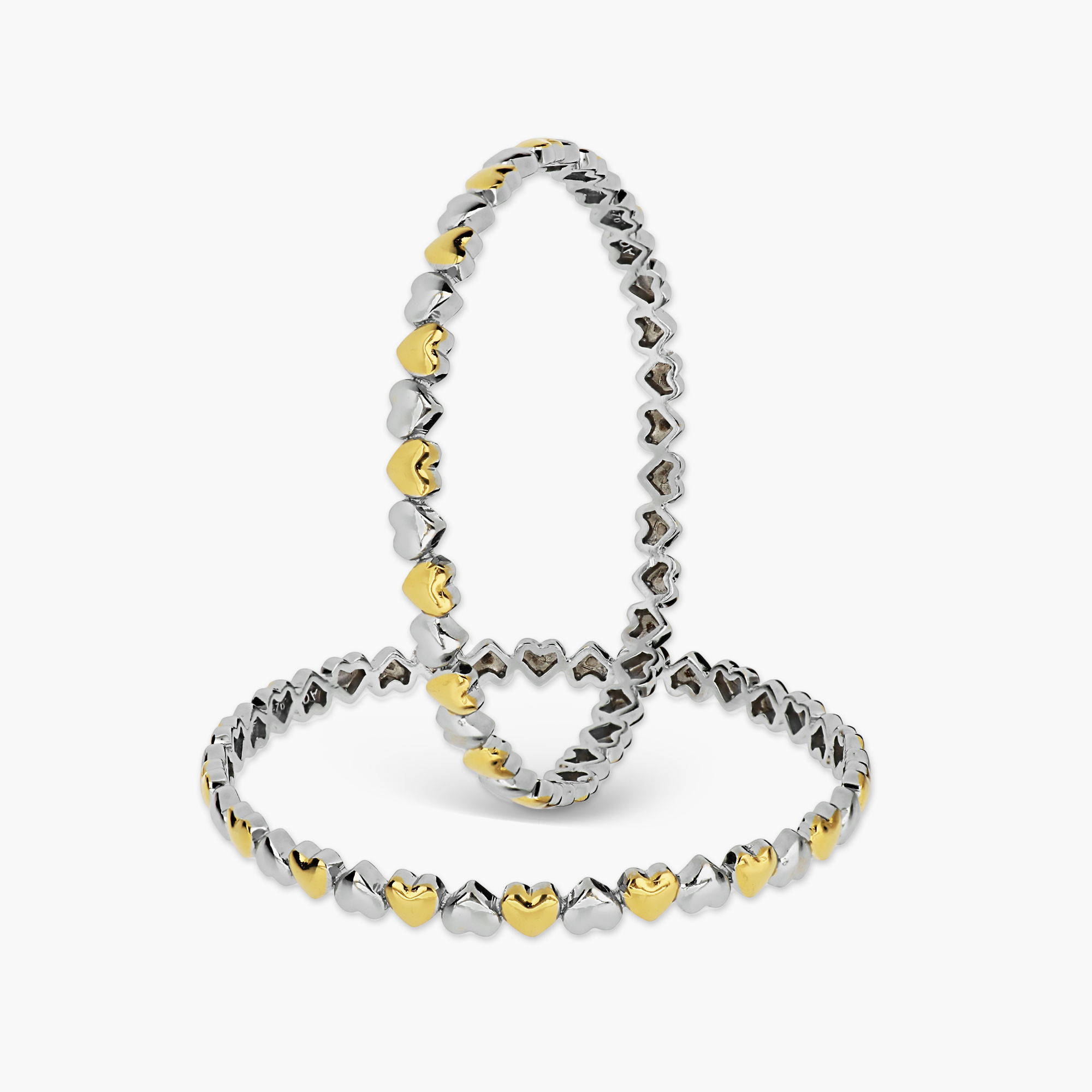 SILVER YELLOW TONE HEART-TO-HEART BANGLES