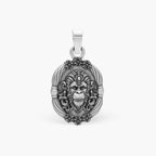 LORD HANUMAN FACE OVAL FLORAL 925 STERLING SILVER PENDANT