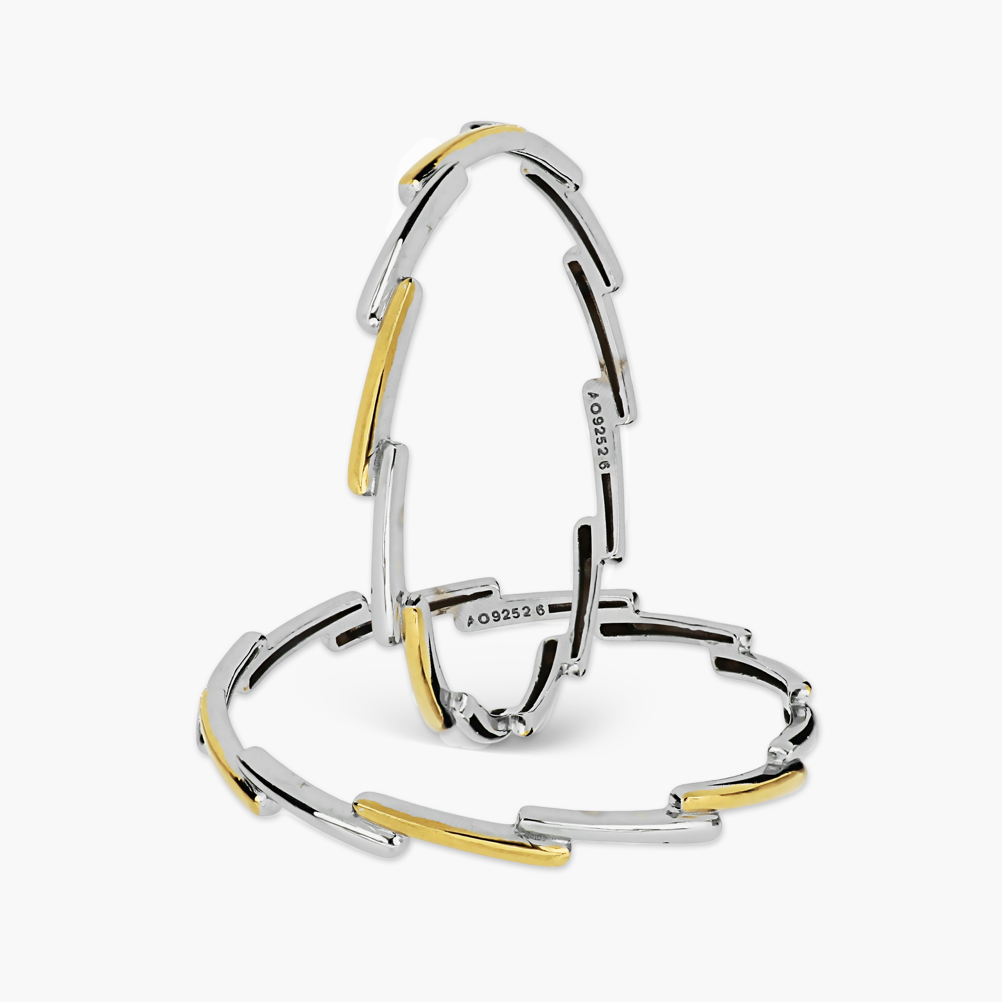 SILVER DUAL-TONE GEOMETRIC LINK BANGLES