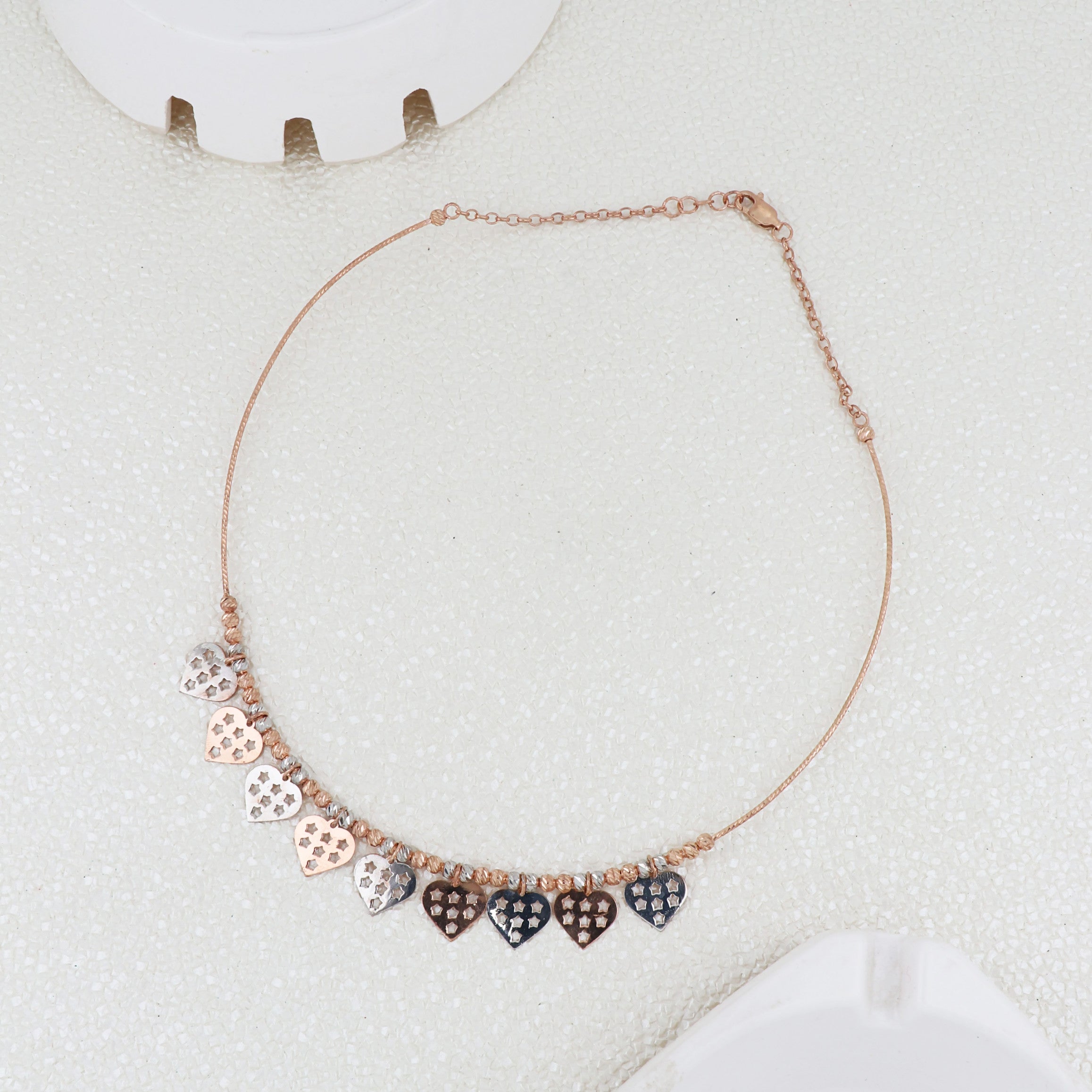 Adjustable Heart Tanmaniya Necklace Rose Gold Rhodium Dual Tone 925 Silver