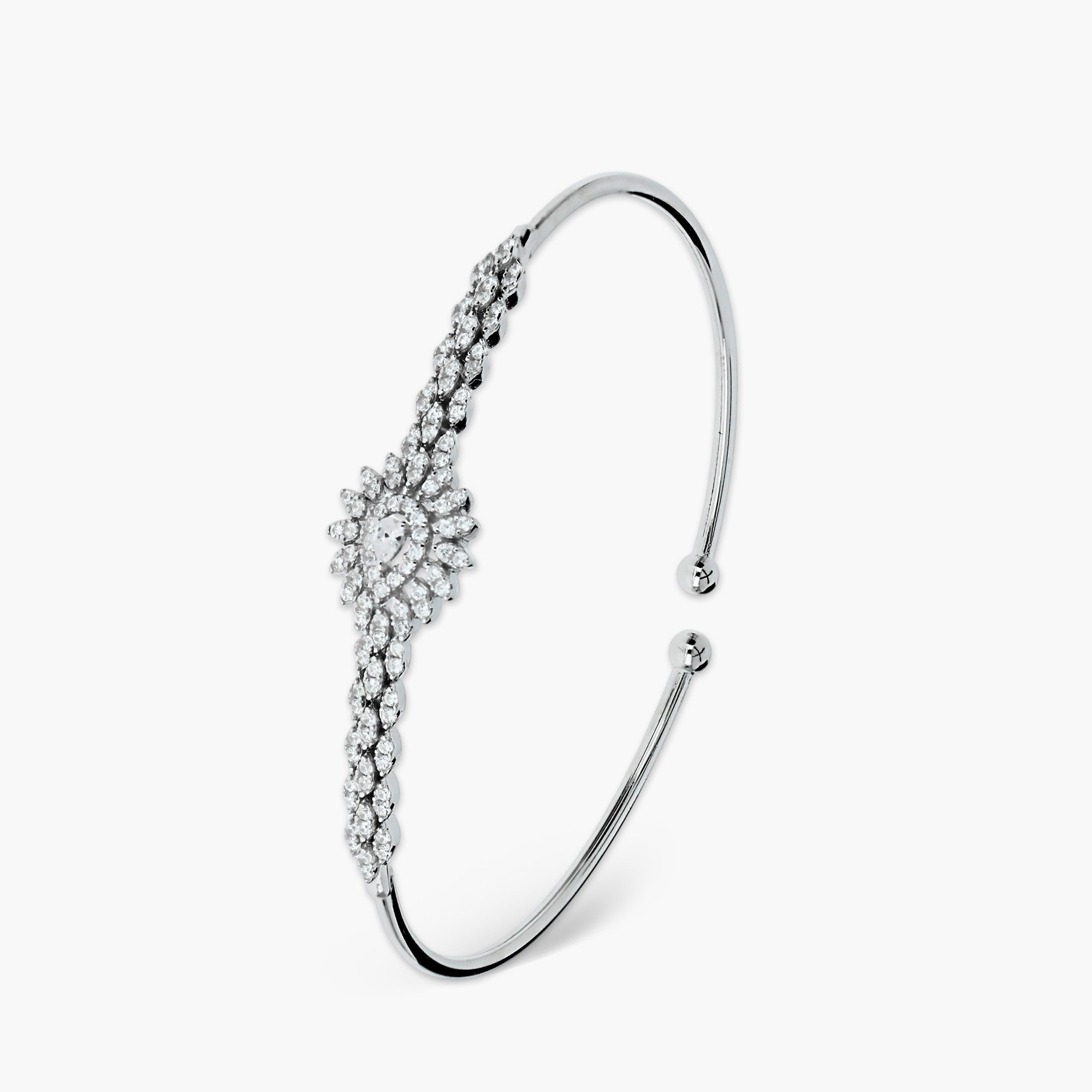 PEARDROP HALO & MARQUISE VINE OPEN CUFF BRACELET
