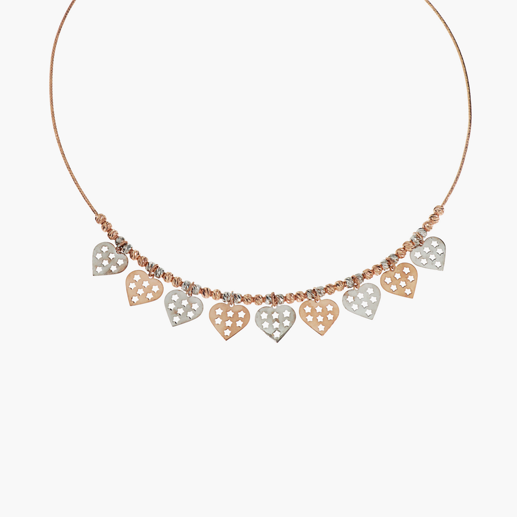 925 Sterling Silver Heart Tanmaniya Necklace Dual Tone Rose Gold Front View