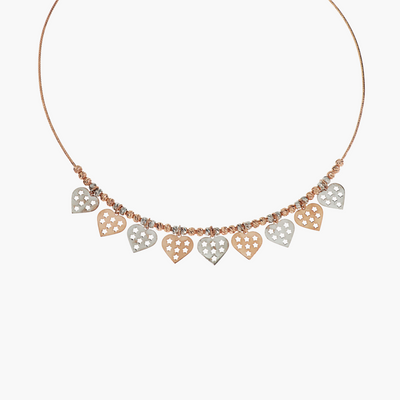 925 Sterling Silver Heart Tanmaniya Necklace Dual Tone Rose Gold Front View