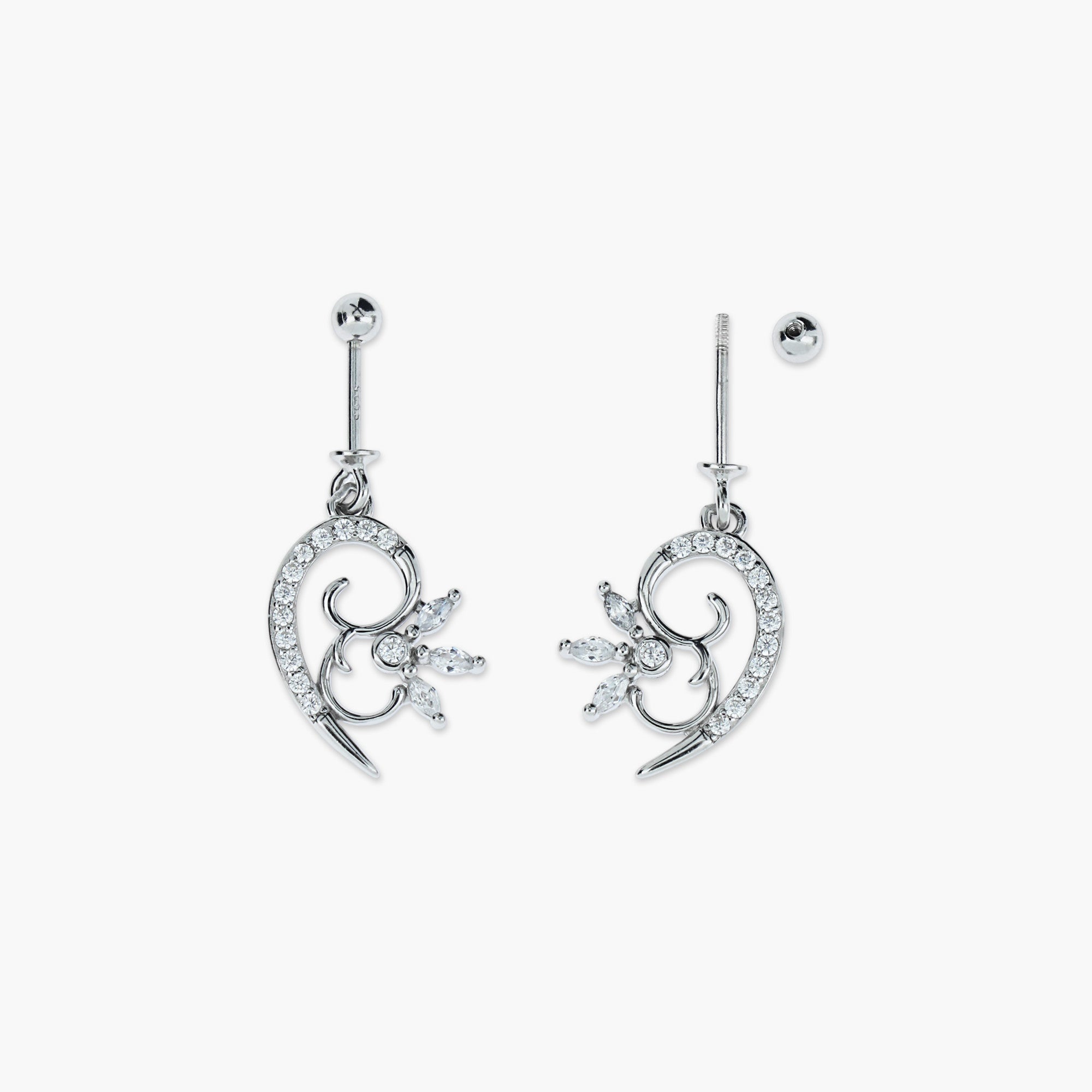 925 SILVER SWIRL DRAGONFLY FLOWER EARRINGS CZ