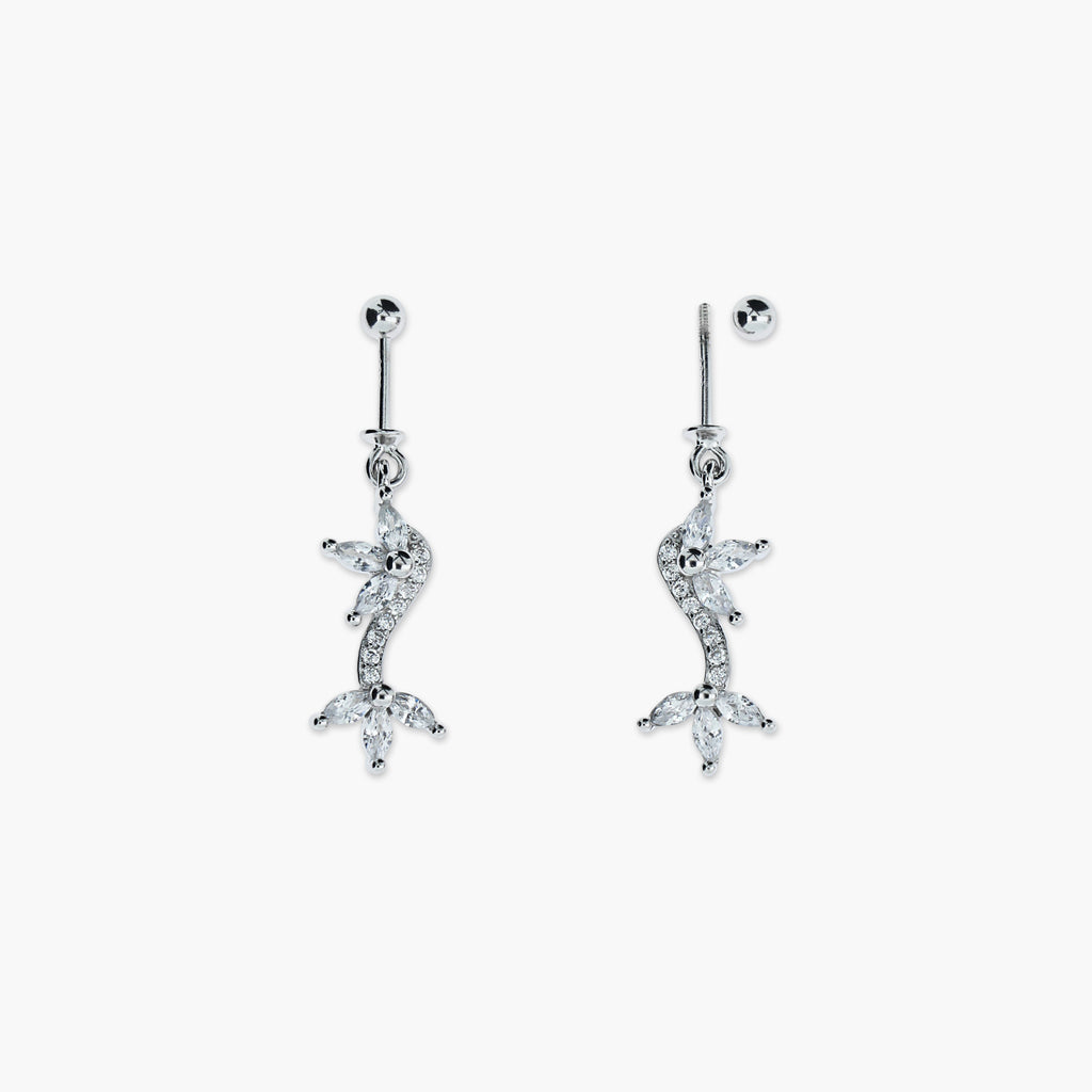 CZ DOLPHIN FLOWER DROP EARRINGS WOMEN