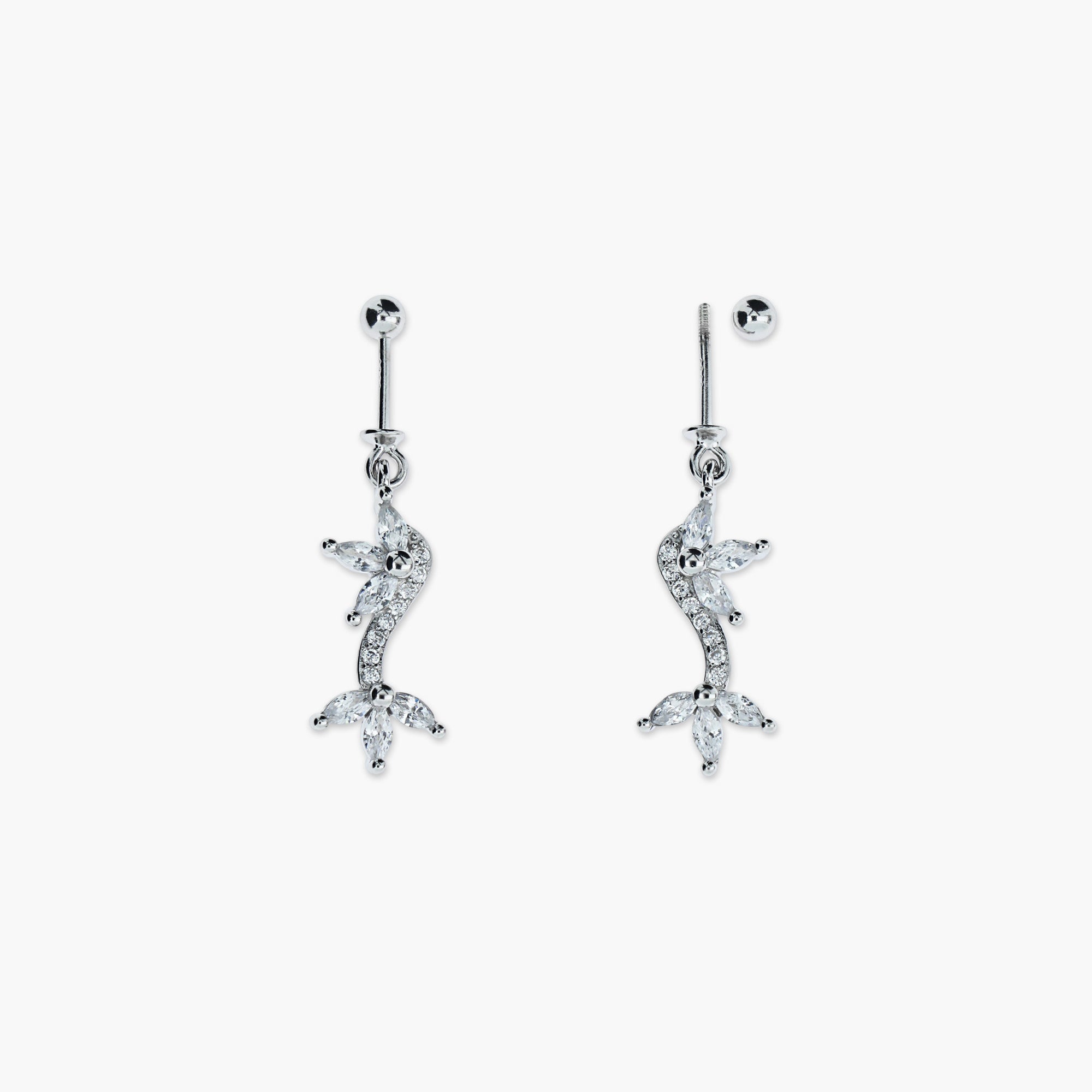 CZ DOLPHIN FLOWER DROP EARRINGS WOMEN