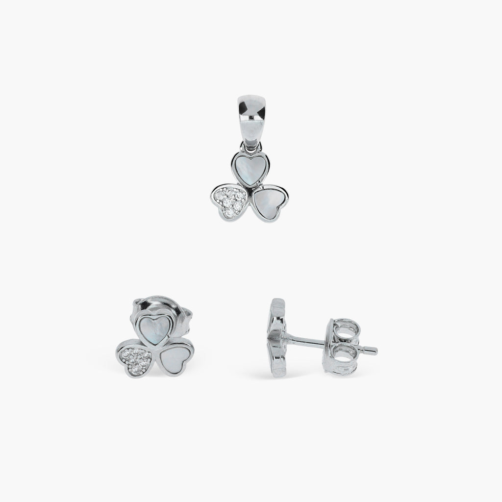 TRIPLE HEART CLOVER STUD PENDANT SET