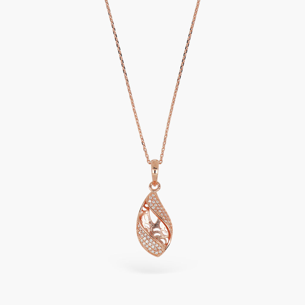 925 STERLING ROSE GOLD DIAMOND TEARDROP LATTICE PENDANT