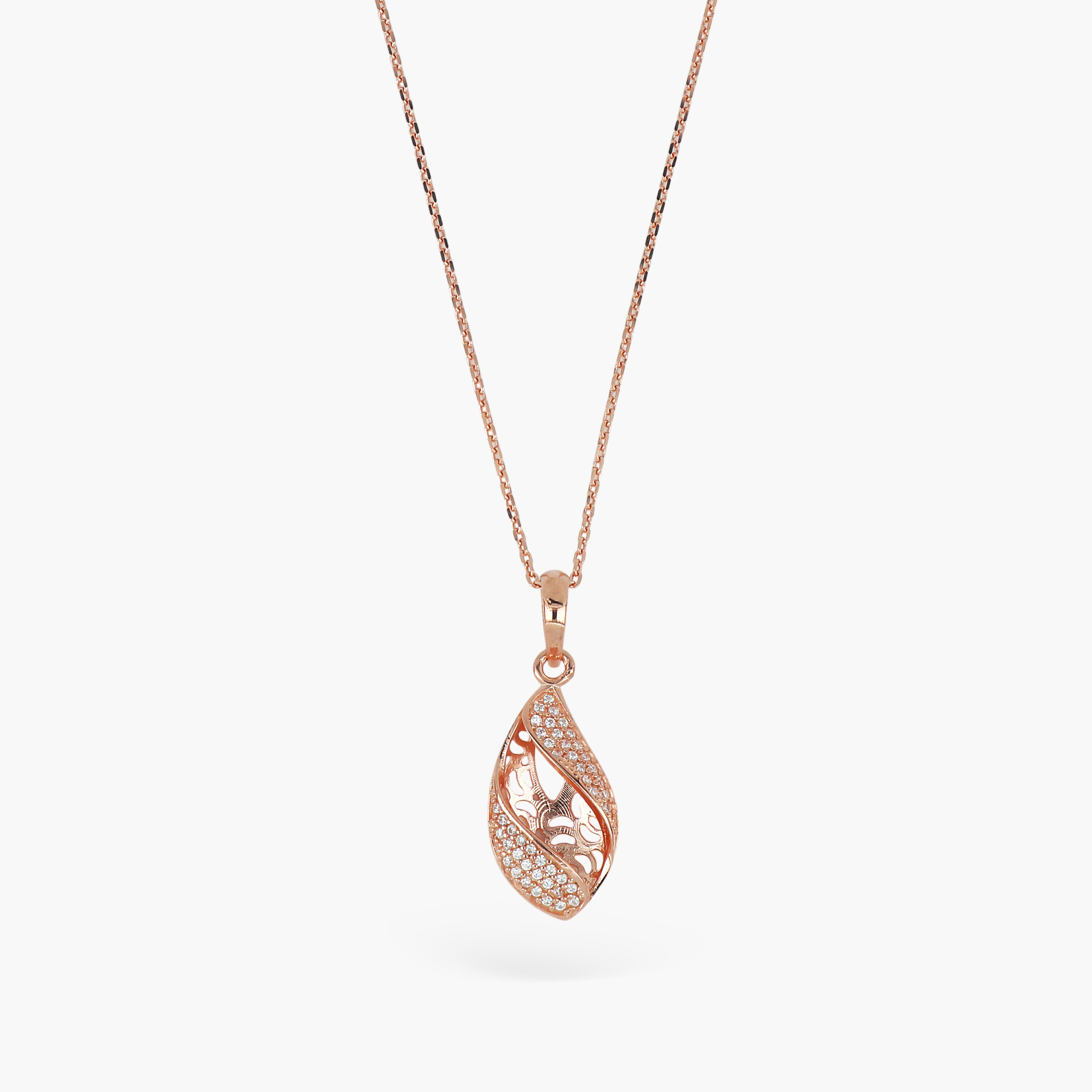 925 STERLING ROSE GOLD DIAMOND TEARDROP LATTICE PENDANT
