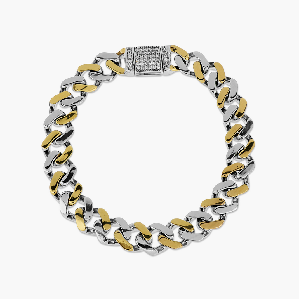 SILVER DUAL-TONE PAVÉ CUBAN LINK BRACELET