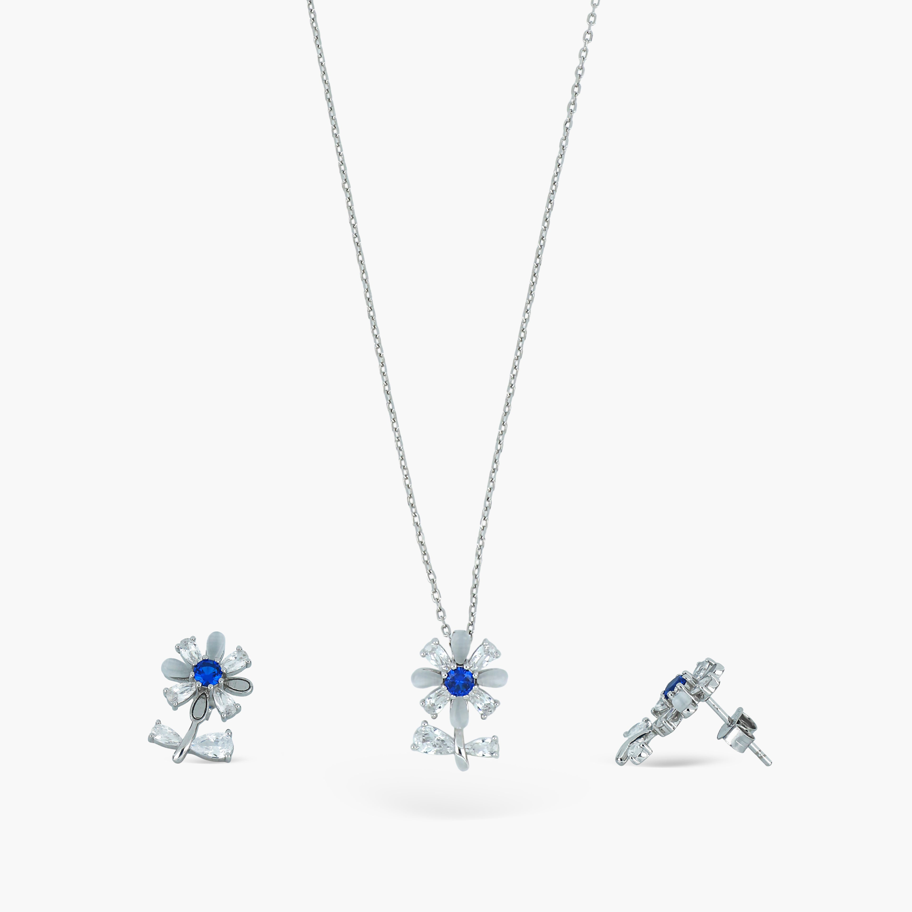 HERBARIUM CLUSTER SAPPHIRE BLUE FLORAL PARURE NECKLACE