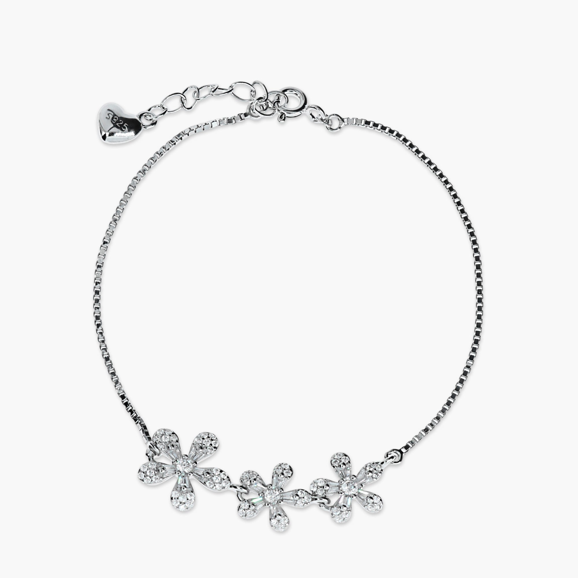 Silver Triple Flower CZ Bracelet for Women | Lyneza