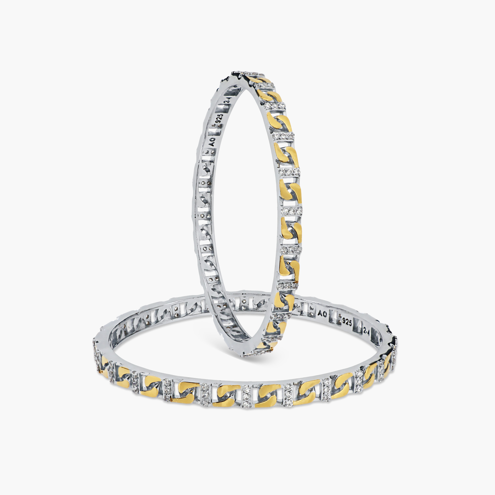 SILVER DUAL-TONE INTERLOCKING GEOMETRIC BANGLE