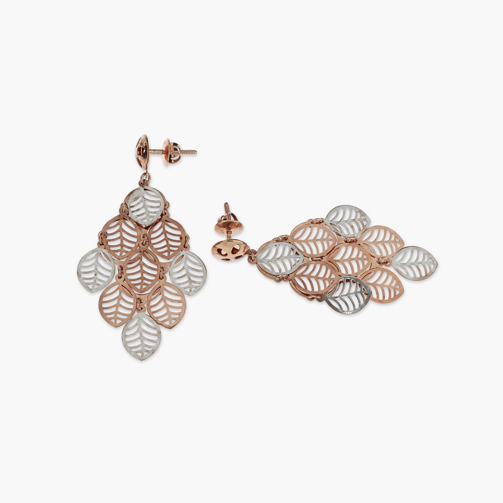 Cascading Leaf Filigree Dual-Tone Drop Earrings
