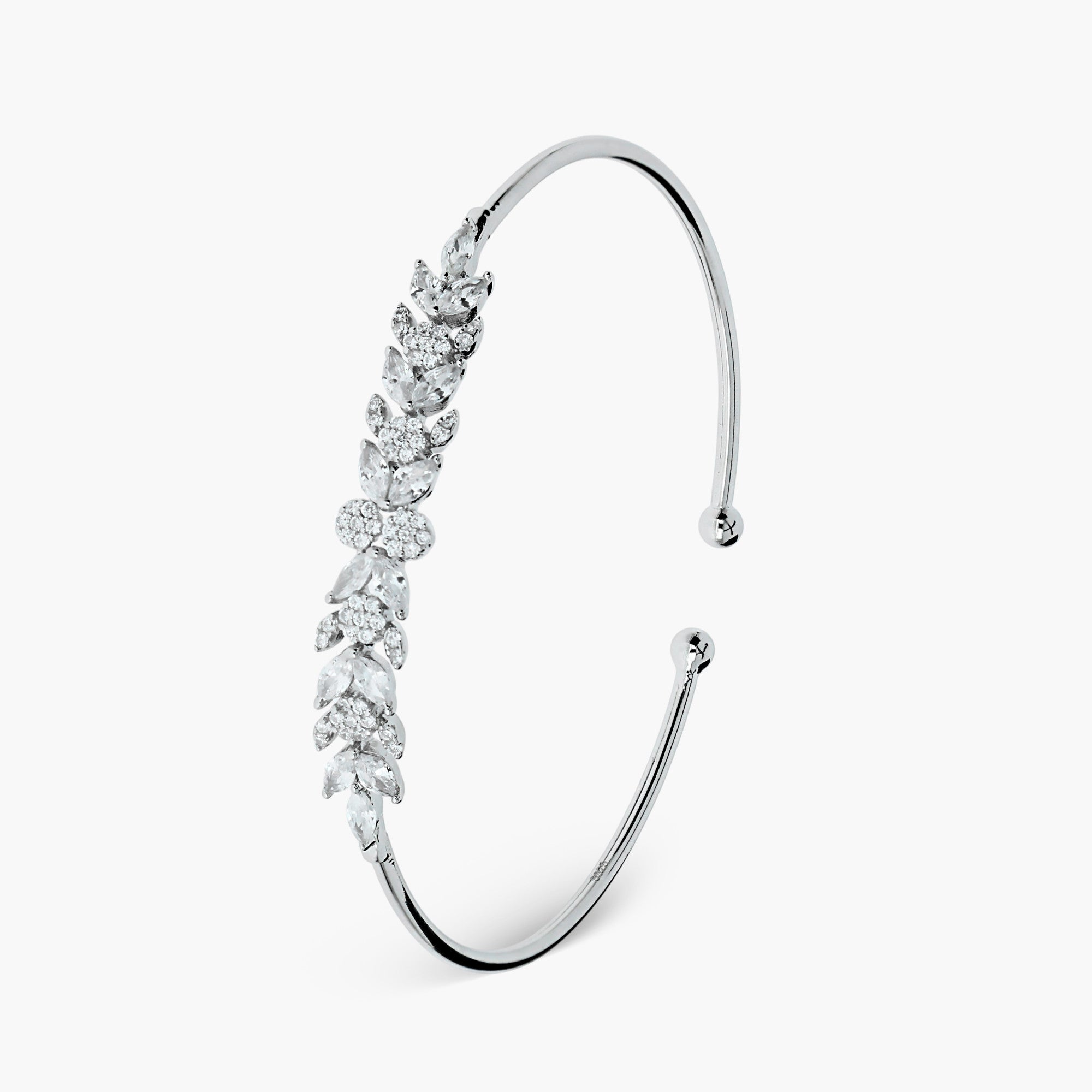 MARQUISE & ROUND CLUSTER LEAF VINE CUFF BRACELET