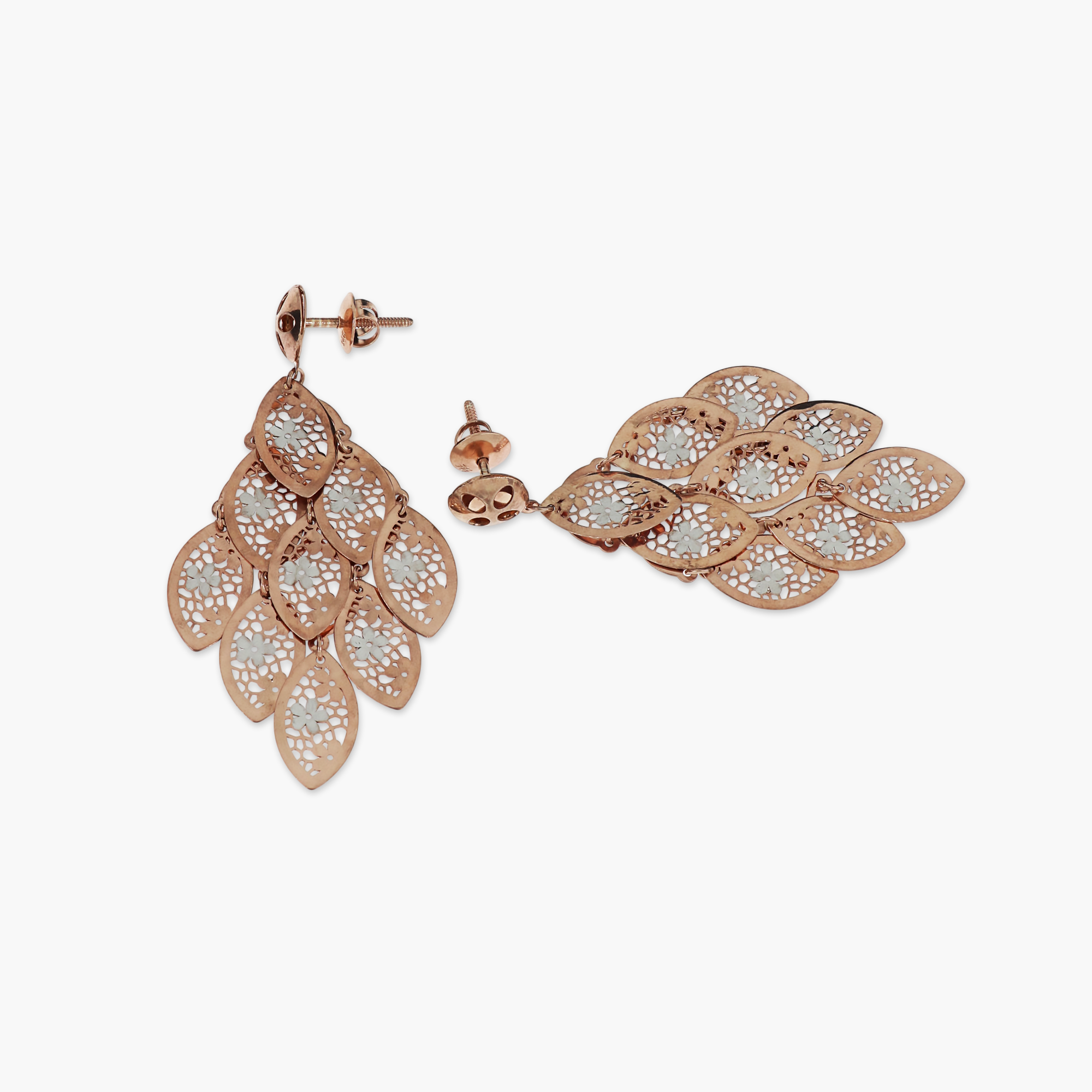 Artisan Leaf Filigree Rose Gold Drop Earrings