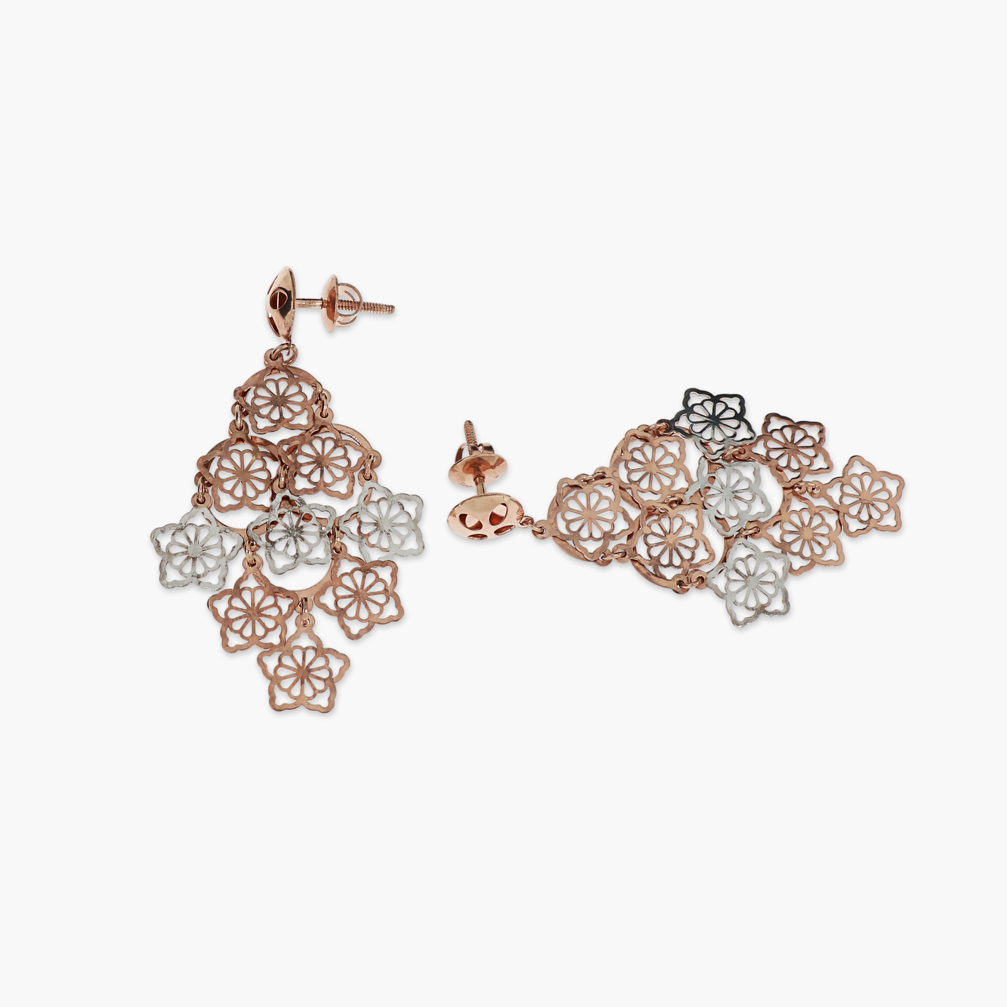 Floral Filigree Rose Gold Dangler Earrings