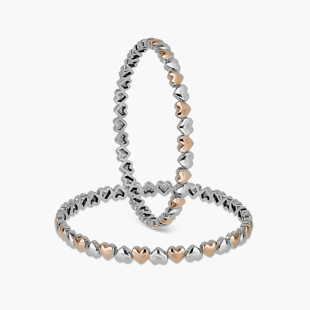 SILVER ROSE TONE HEART-TO-HEART BANGLES
