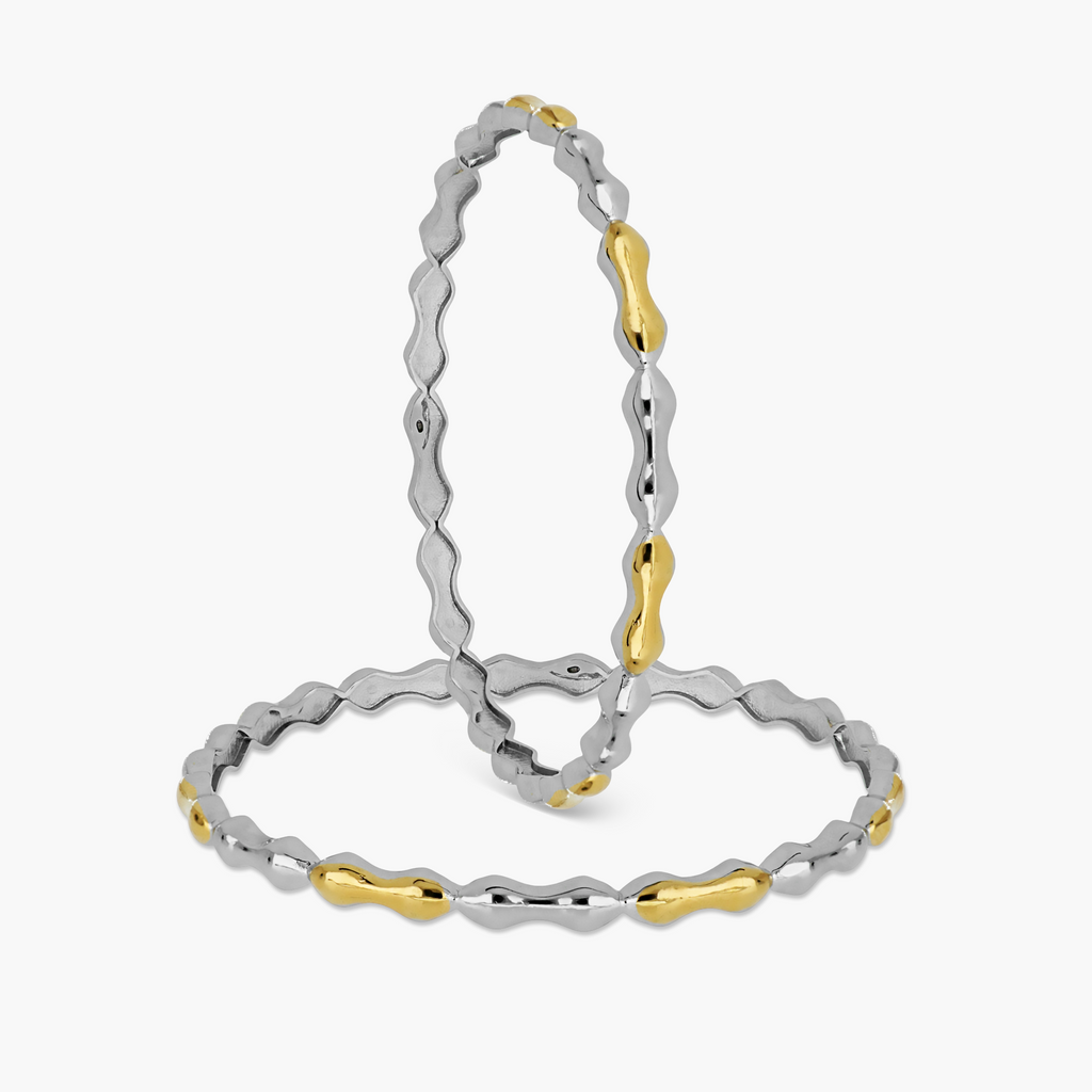 SILVER DUAL-TONE SCULPTURAL WAVY BANGLES
