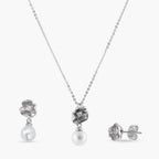 PEARL FLOWER PENDANT EARRINGS SET WOMEN