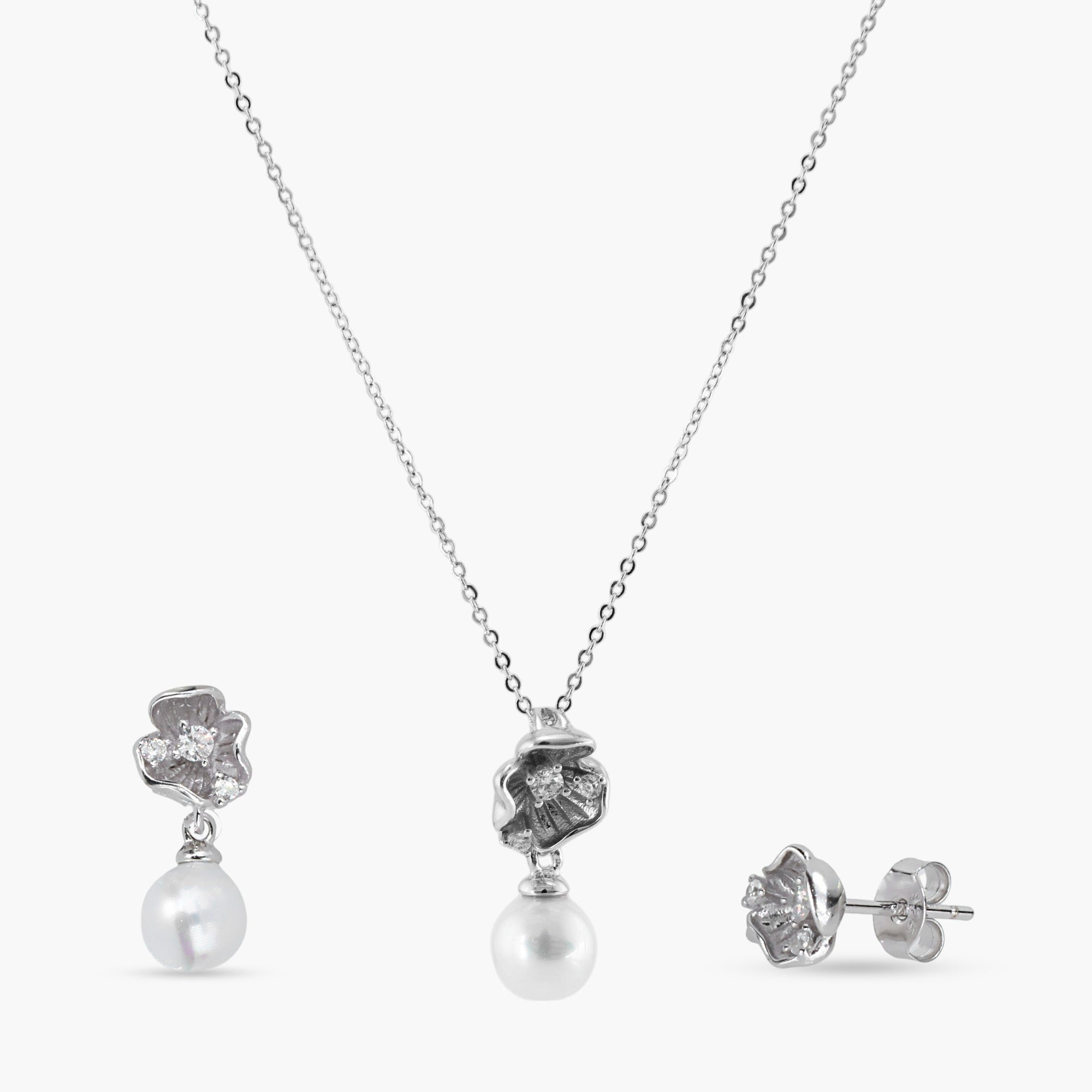 PEARL FLOWER PENDANT EARRINGS SET WOMEN
