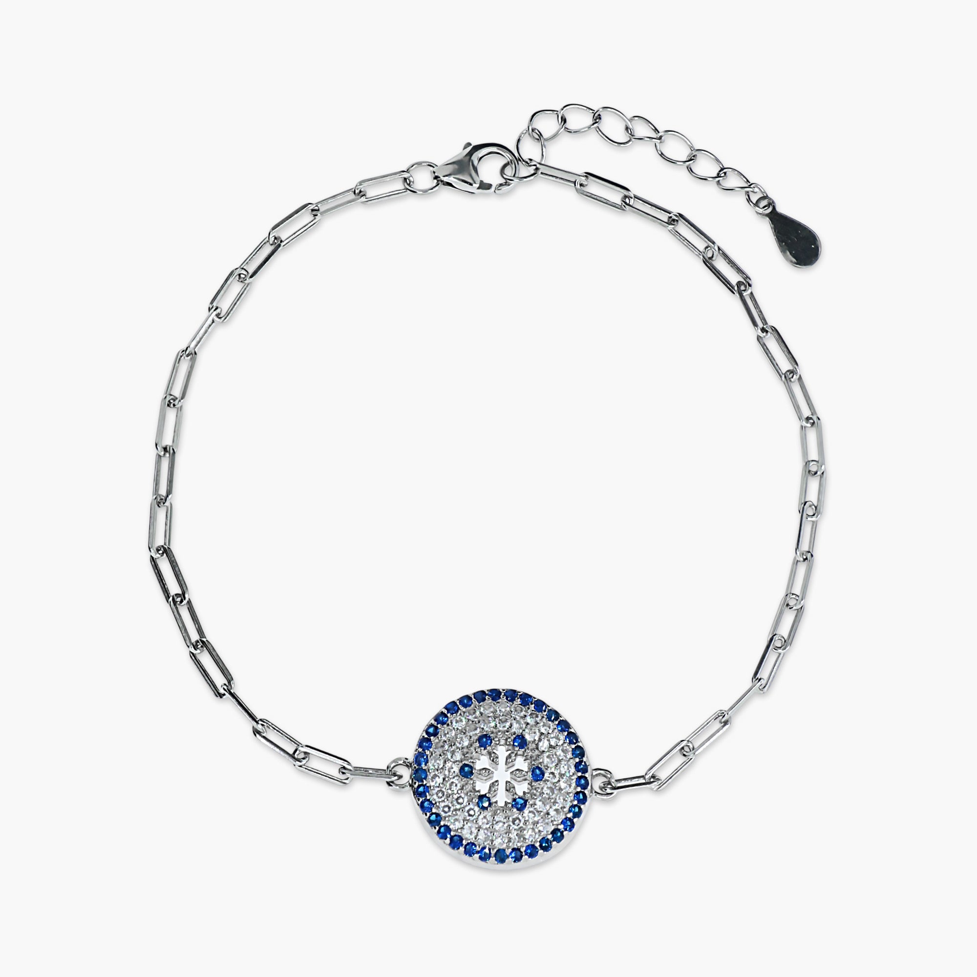 SPARKLING BLUE EVIL EYE FLOWER CZ BRACELET