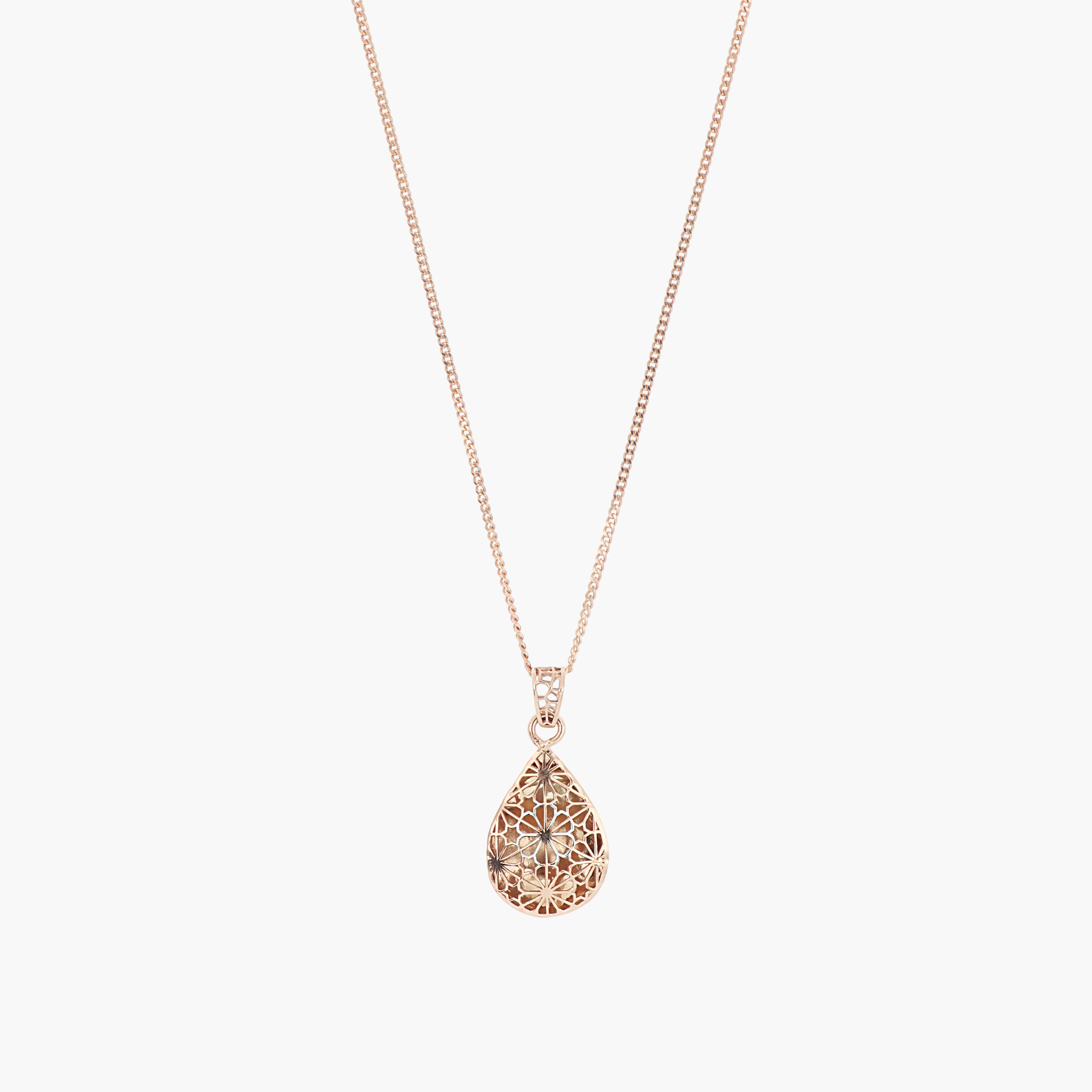 925 SILVER ROSE GOLD ETCHED TEARDROP COCKTAIL PENDANT