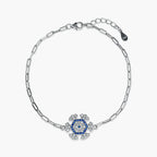 SPARKLING EVIL EYE FLOWER CZ BRACELET SILVER