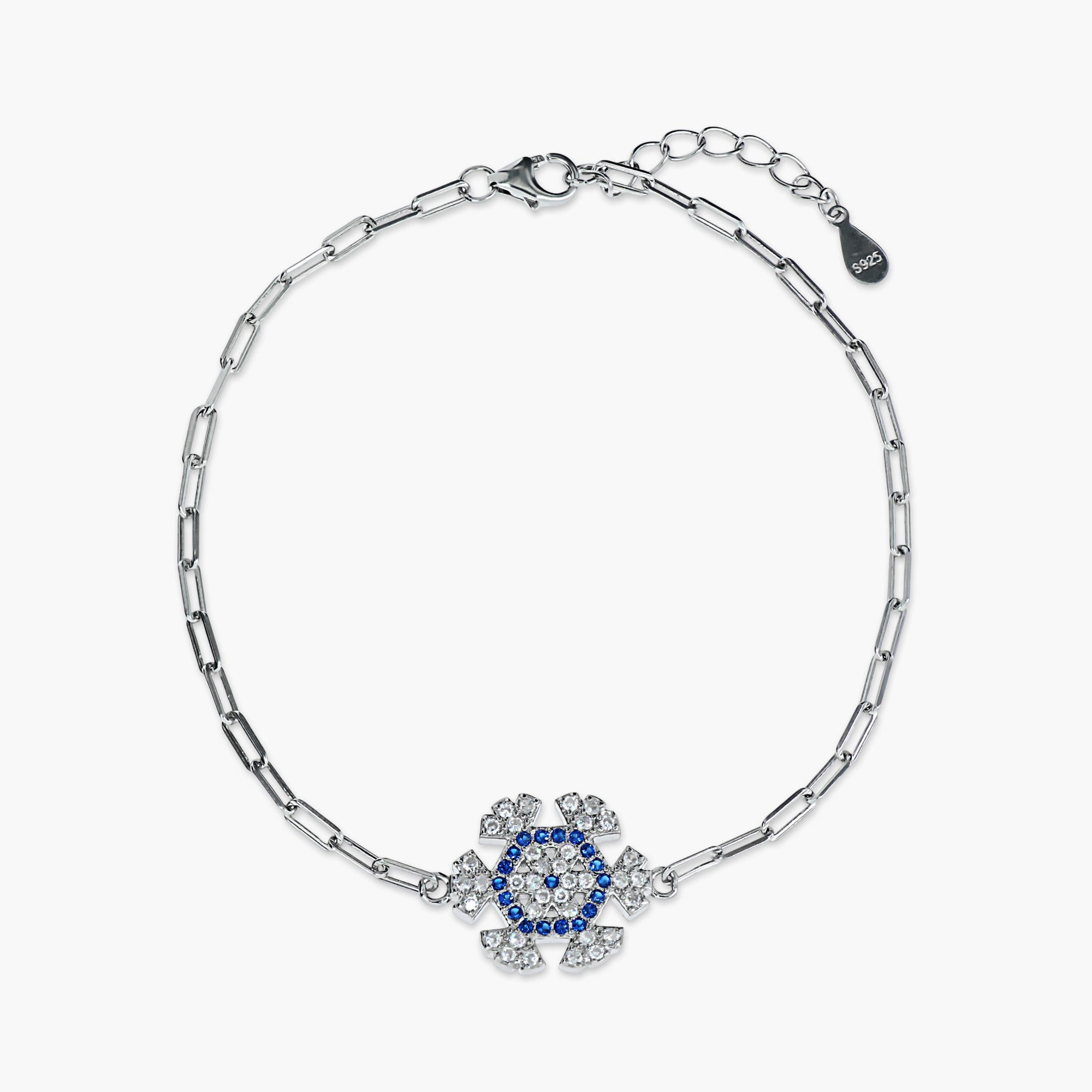 SPARKLING EVIL EYE FLOWER CZ BRACELET SILVER