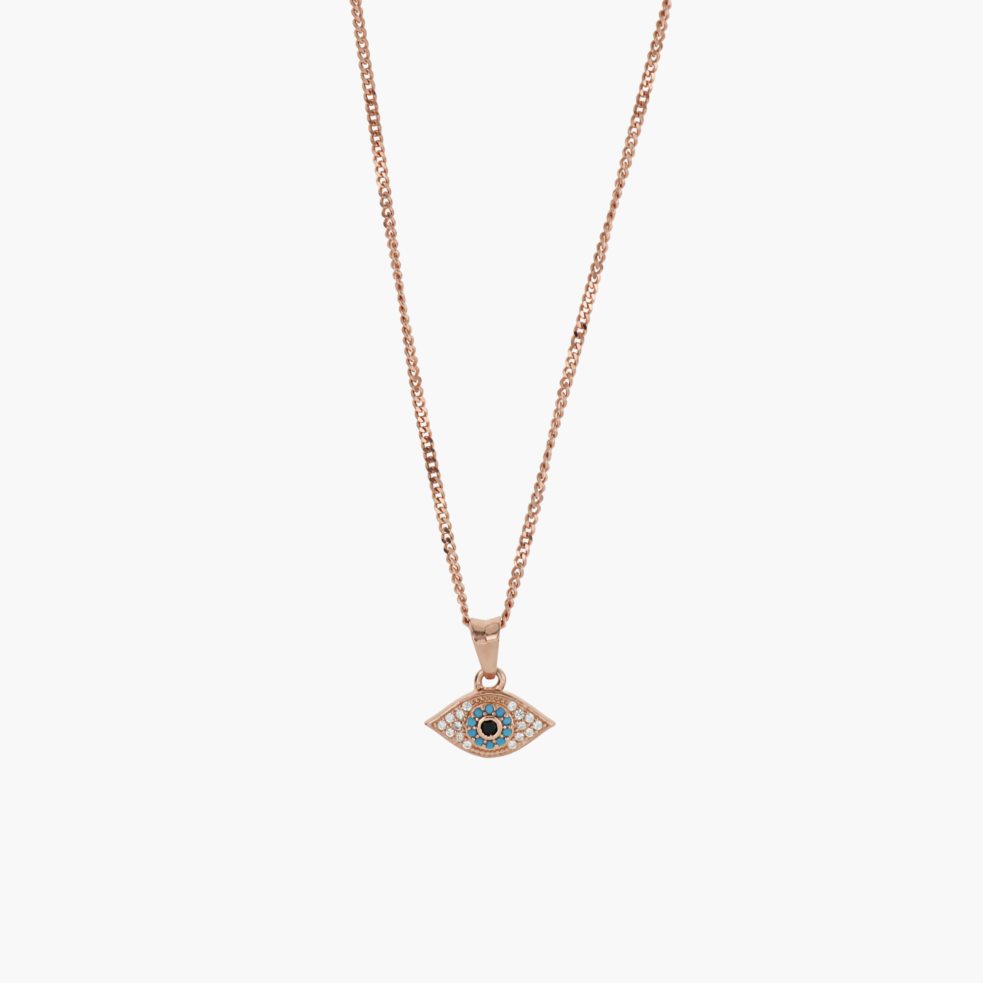 925 STERLING ROSE GOLD STUDDED EVIL EYE PENDANT NECKLACE