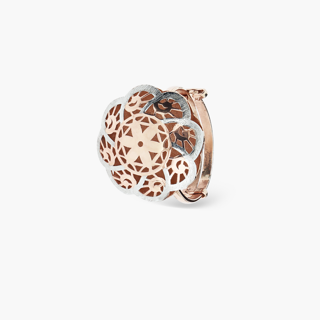 925 ROSE GOLD GEOMETRIC FLOWER PATTERN RING