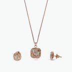 SILVER ROSE GOLD SQUARE FLORAL PENDANT SET