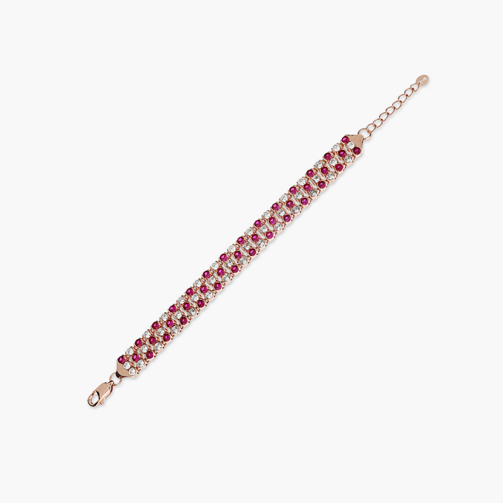 925 SILVER TRIPLE ROW RUBY RED ZIRCONIA BRACELET