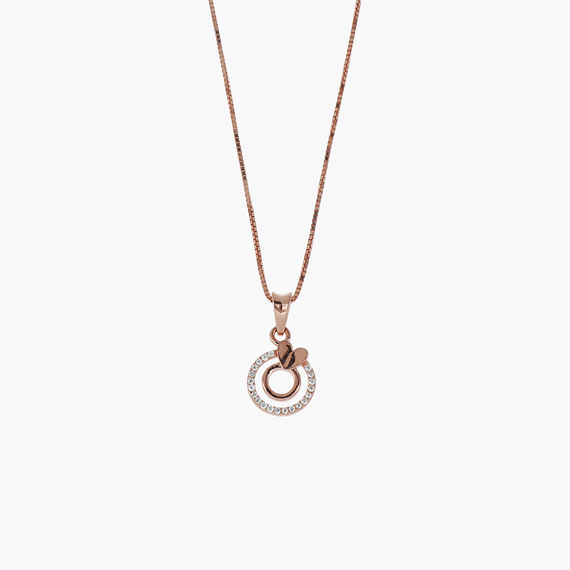 DUAL CIRCLE HEART NECKLACE WITH CZ ACCENTS