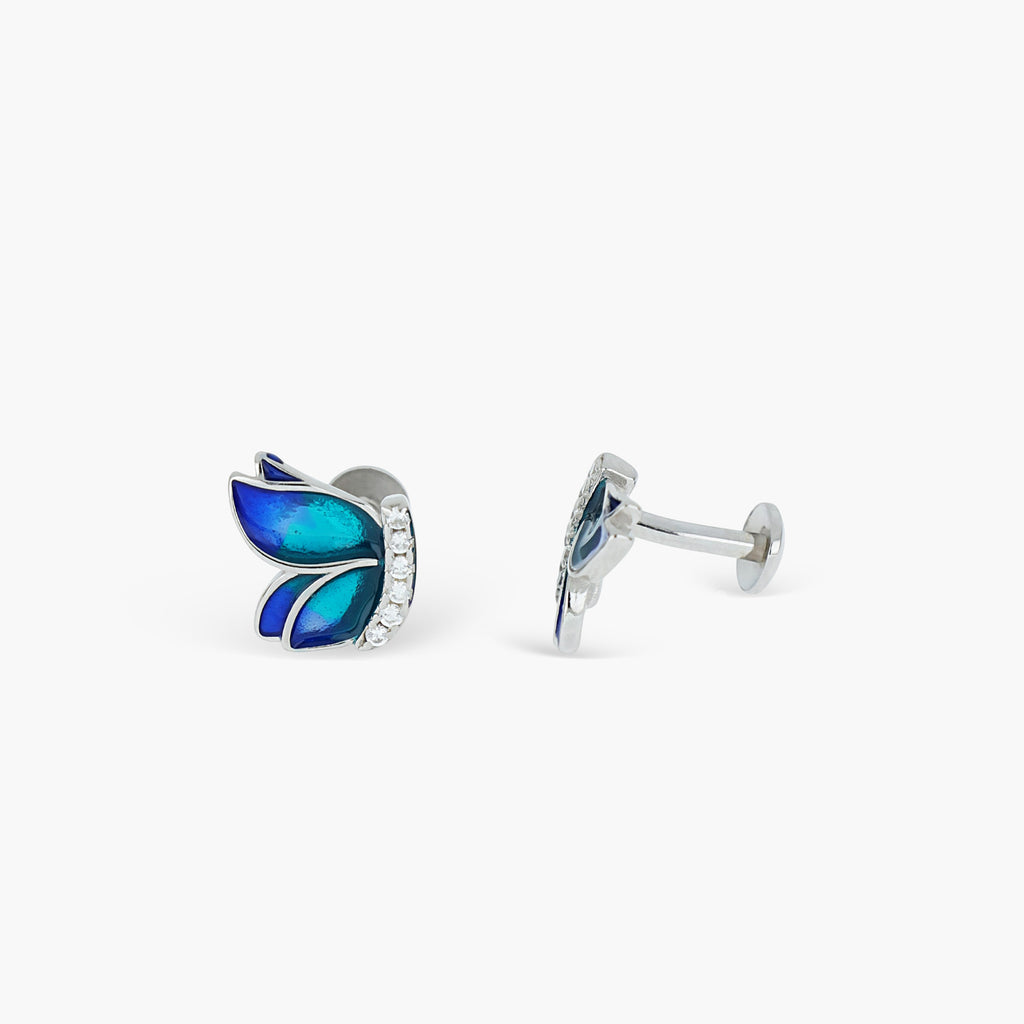 FLUTTER MUSE BLUE ENAMEL BUTTERFLY STUDS