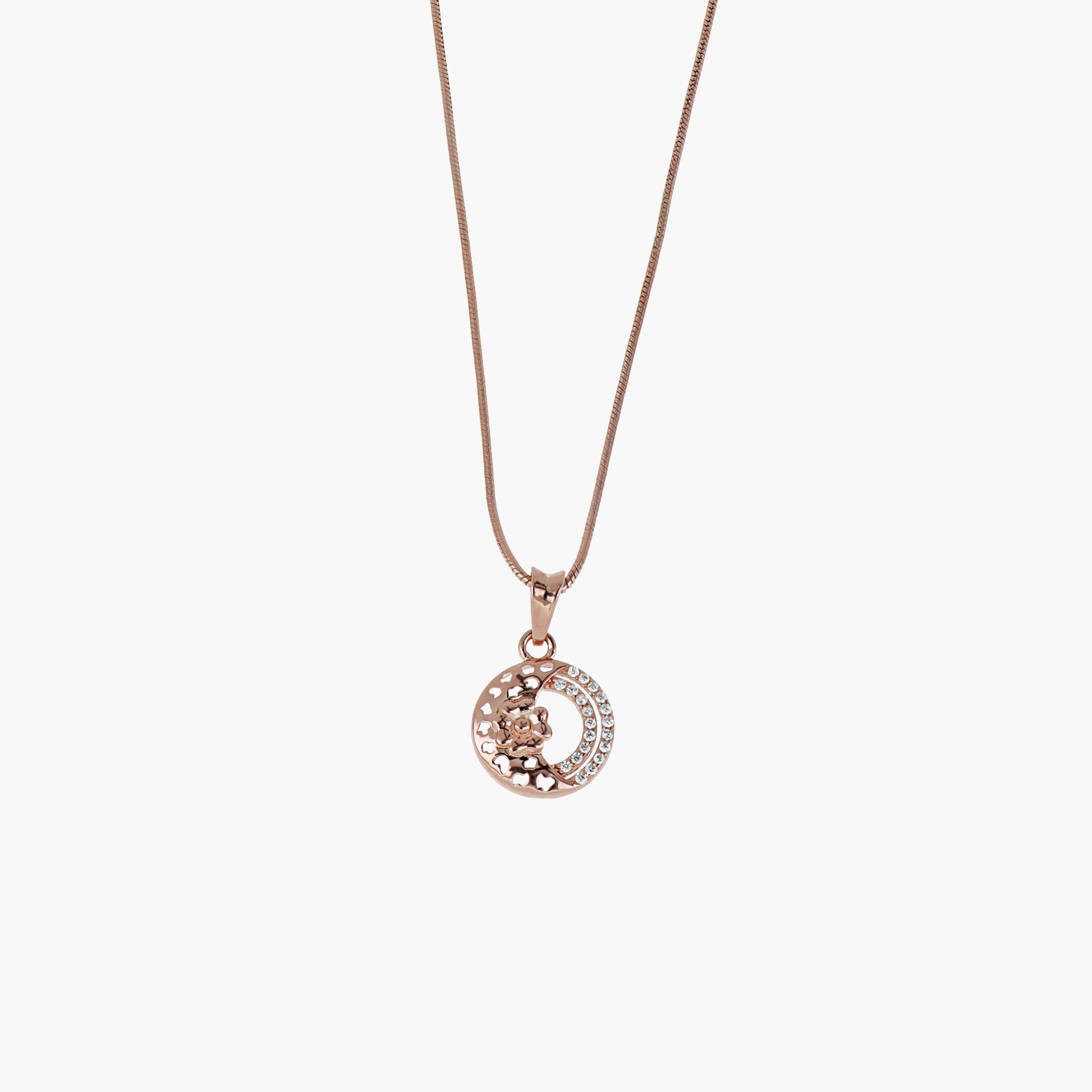 SILVER ROSE GOLD-TONE LUNAR BLOOM PENDANT WITH CHAIN