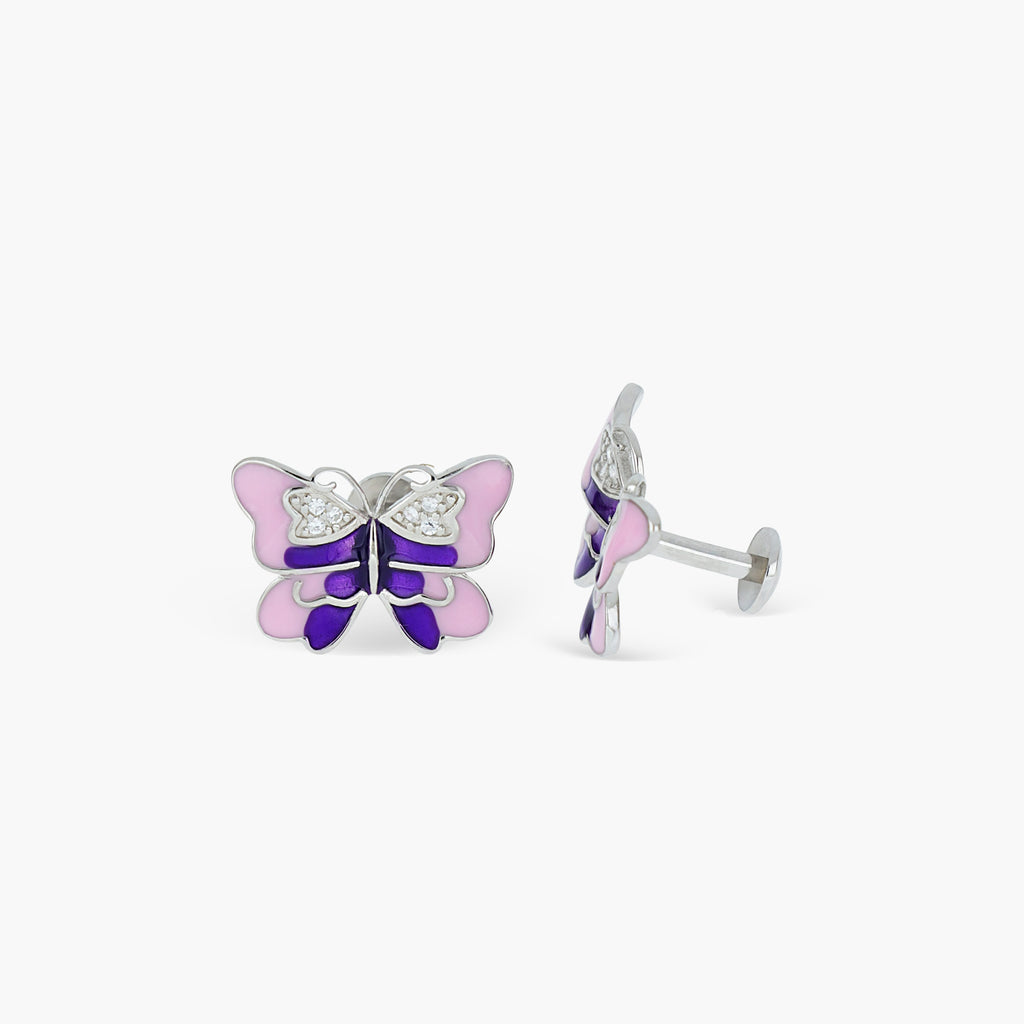 WINGLET KIDS BUTTERFLY STUDS PINK & PURPLE ENAMEL