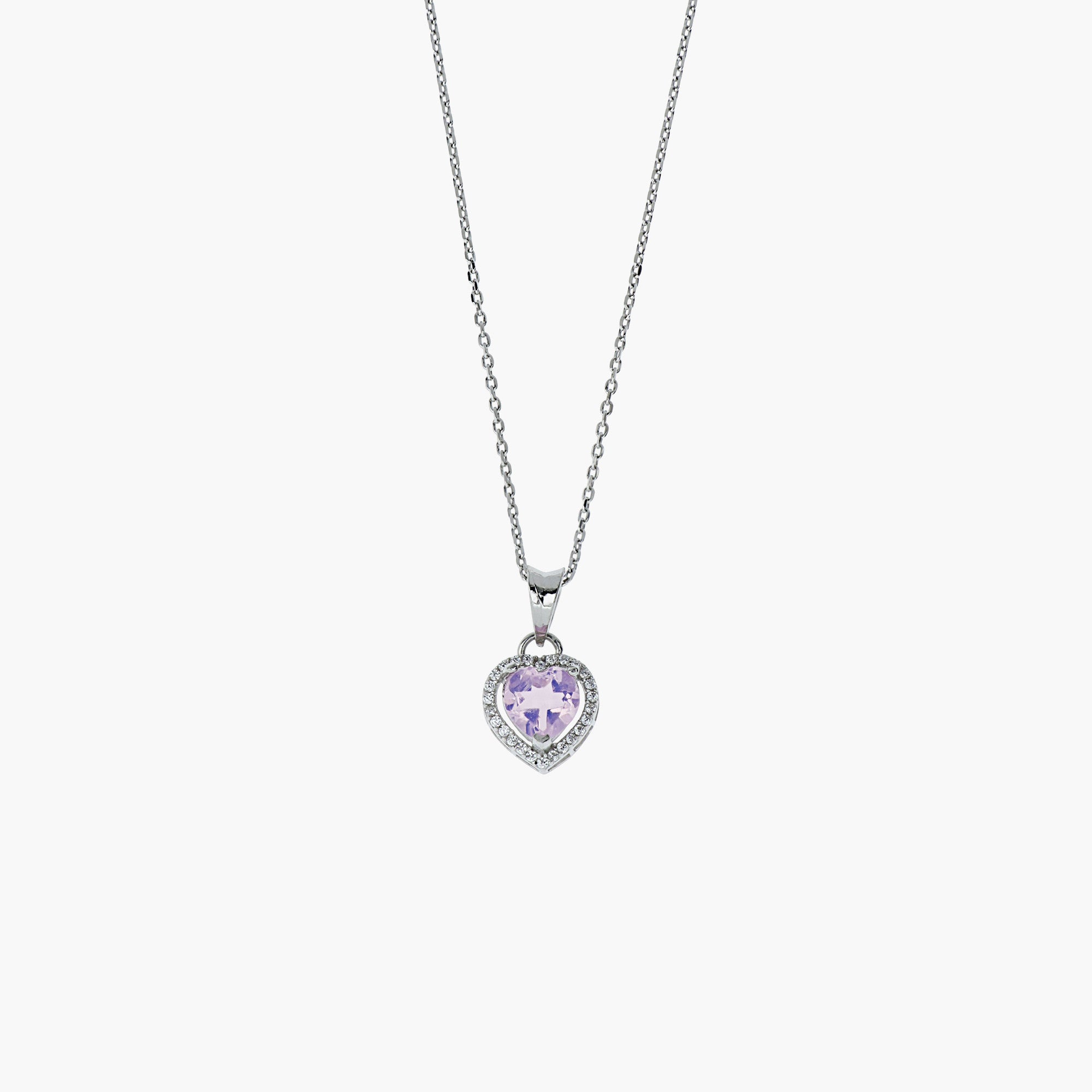 RHODIUM PLATED DESIGNER PURPLE HEART CRYSTAL NECKLACE