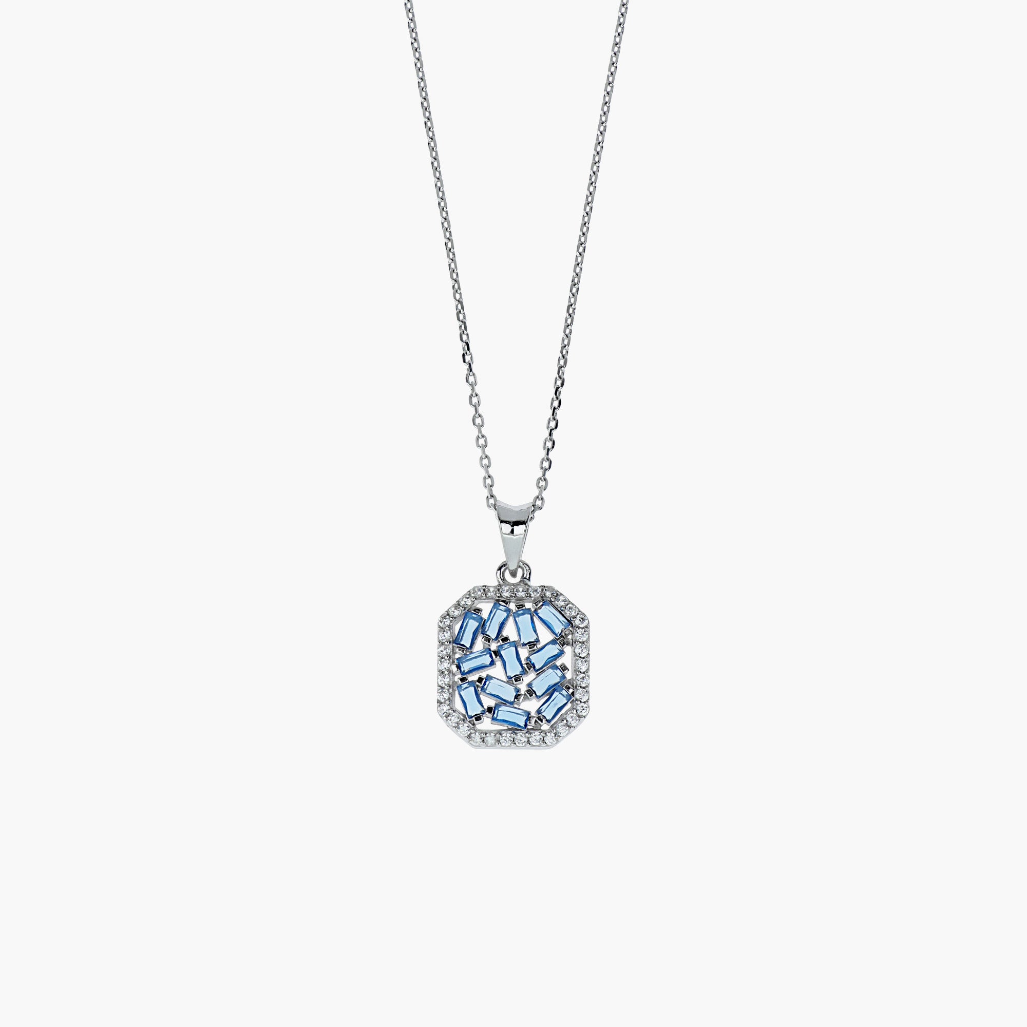CHIC DAINTY BLUE SAPPHIRE STYLE BAGUETTE CUT PENDANT