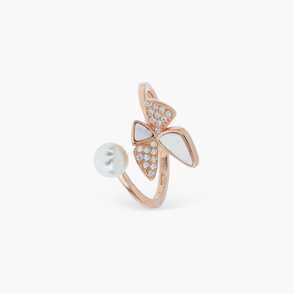 925 STERLING FRESHWATER PEARL BUTTERFLY ADJUSTABLE RING