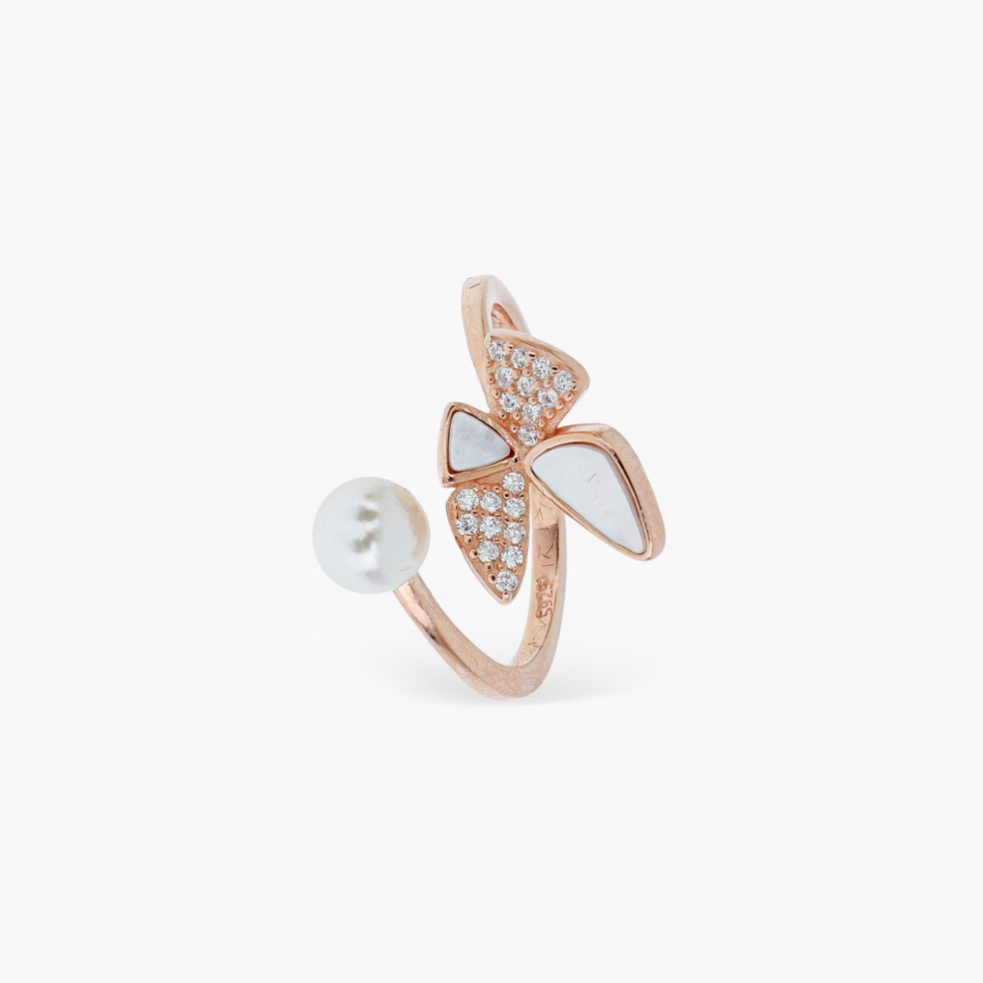 925 STERLING FRESHWATER PEARL BUTTERFLY ADJUSTABLE RING