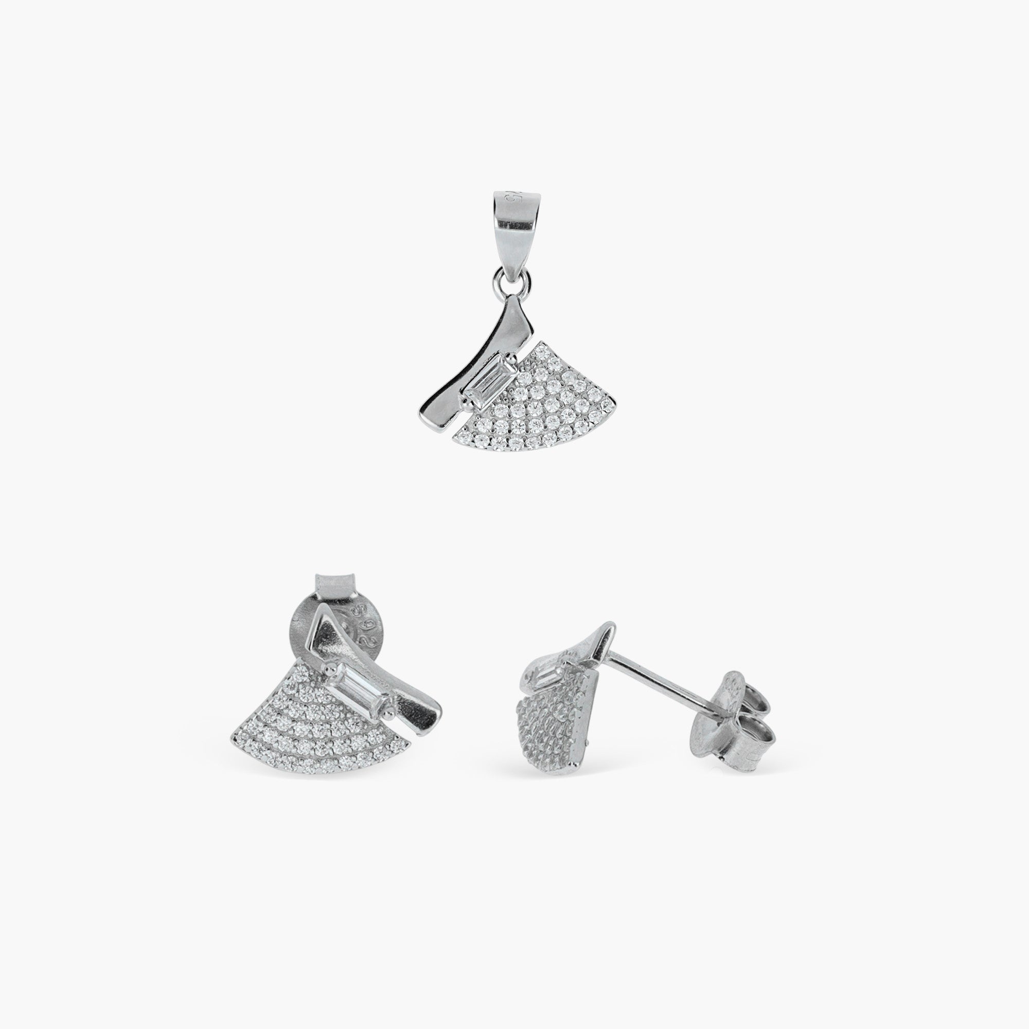 ANTI-TARNISH RHODIUM FAN MOTIF PENDANT SET
