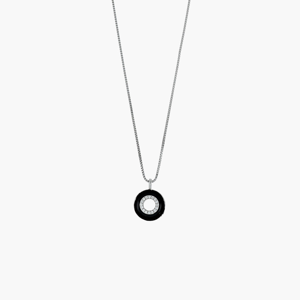 BLACK ENAMEL ZIRCONIA CIRCLE PENDANT