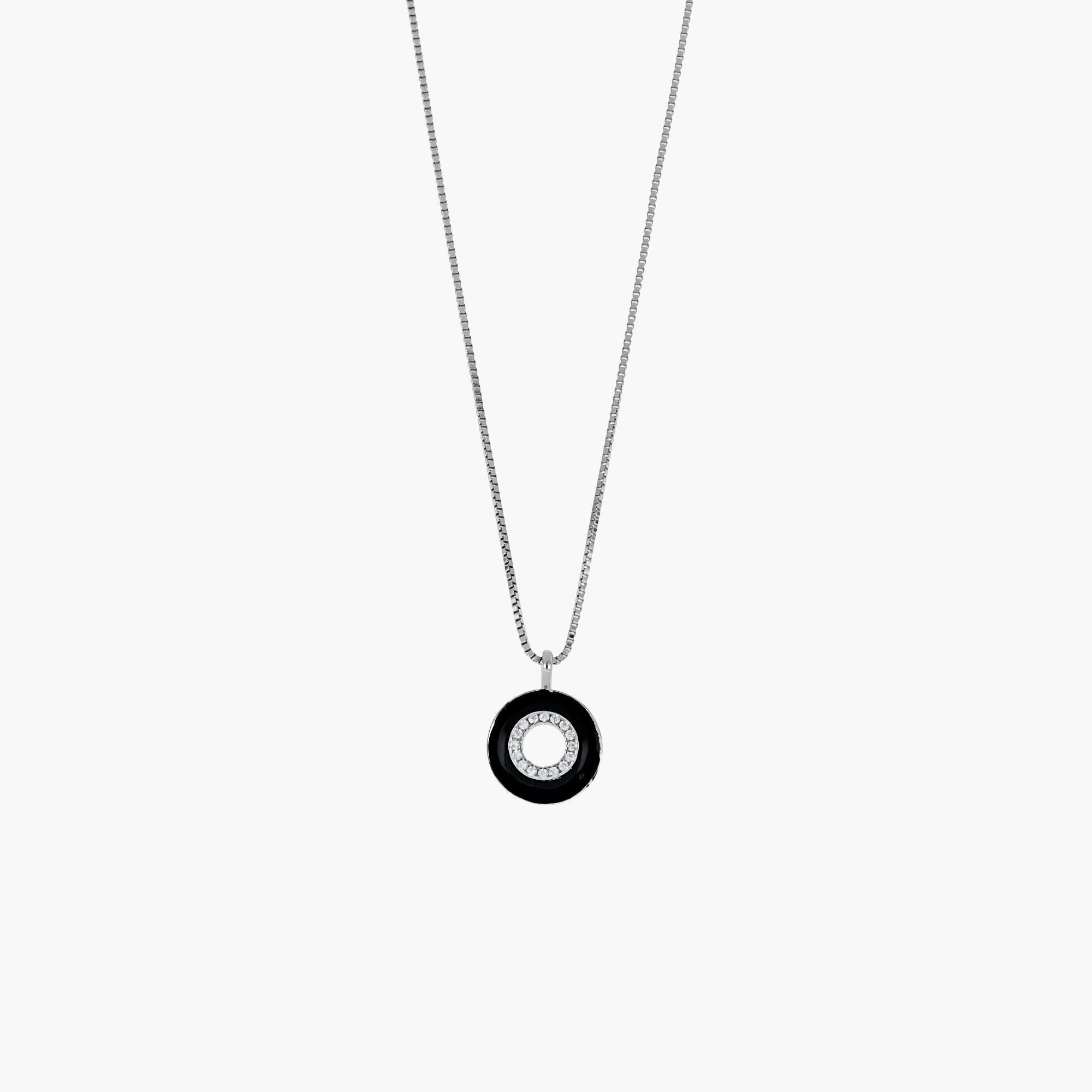 BLACK ENAMEL ZIRCONIA CIRCLE PENDANT