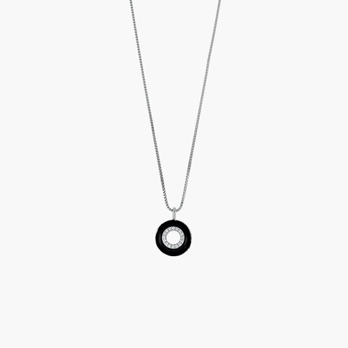 BLACK ENAMEL ZIRCONIA CIRCLE PENDANT