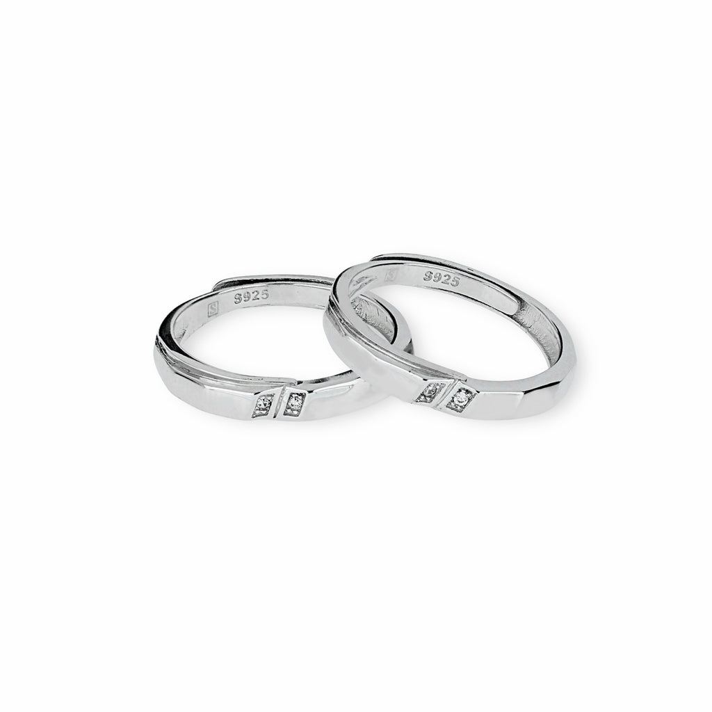 ADJUSTABLE SILVER PROMISE RINGS WITH TWIN BAND