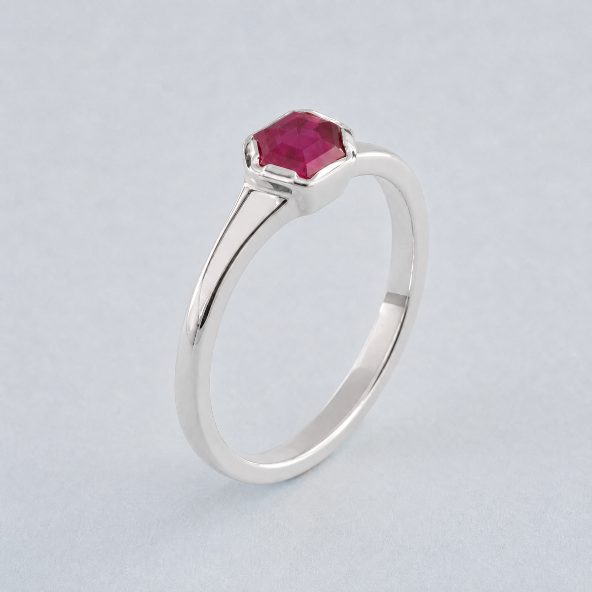 Pink Hexagon Solitaire Ring in 925 sterling silver, angled view