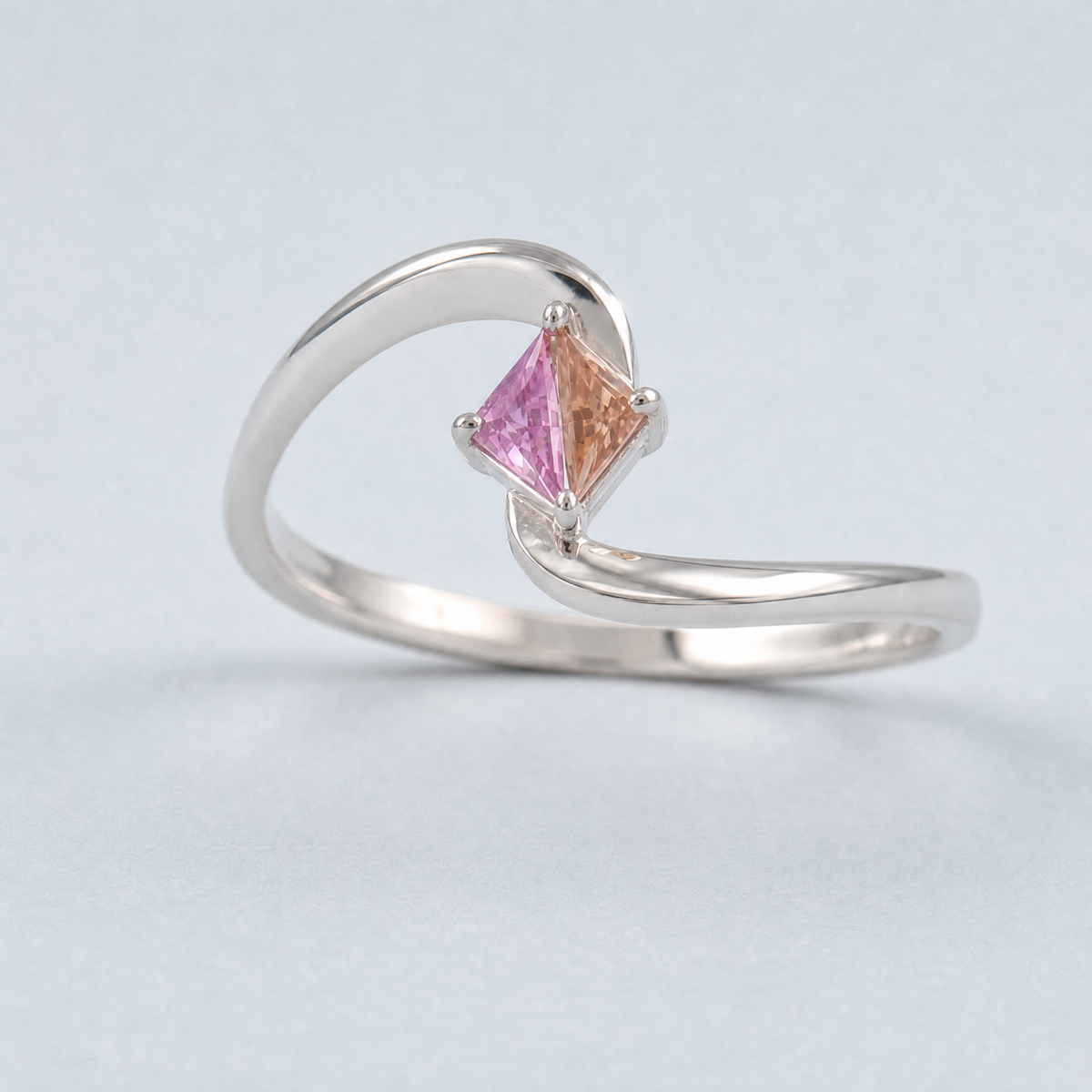Pink and Peach Swirl Ring in 925 sterling silver, angled view