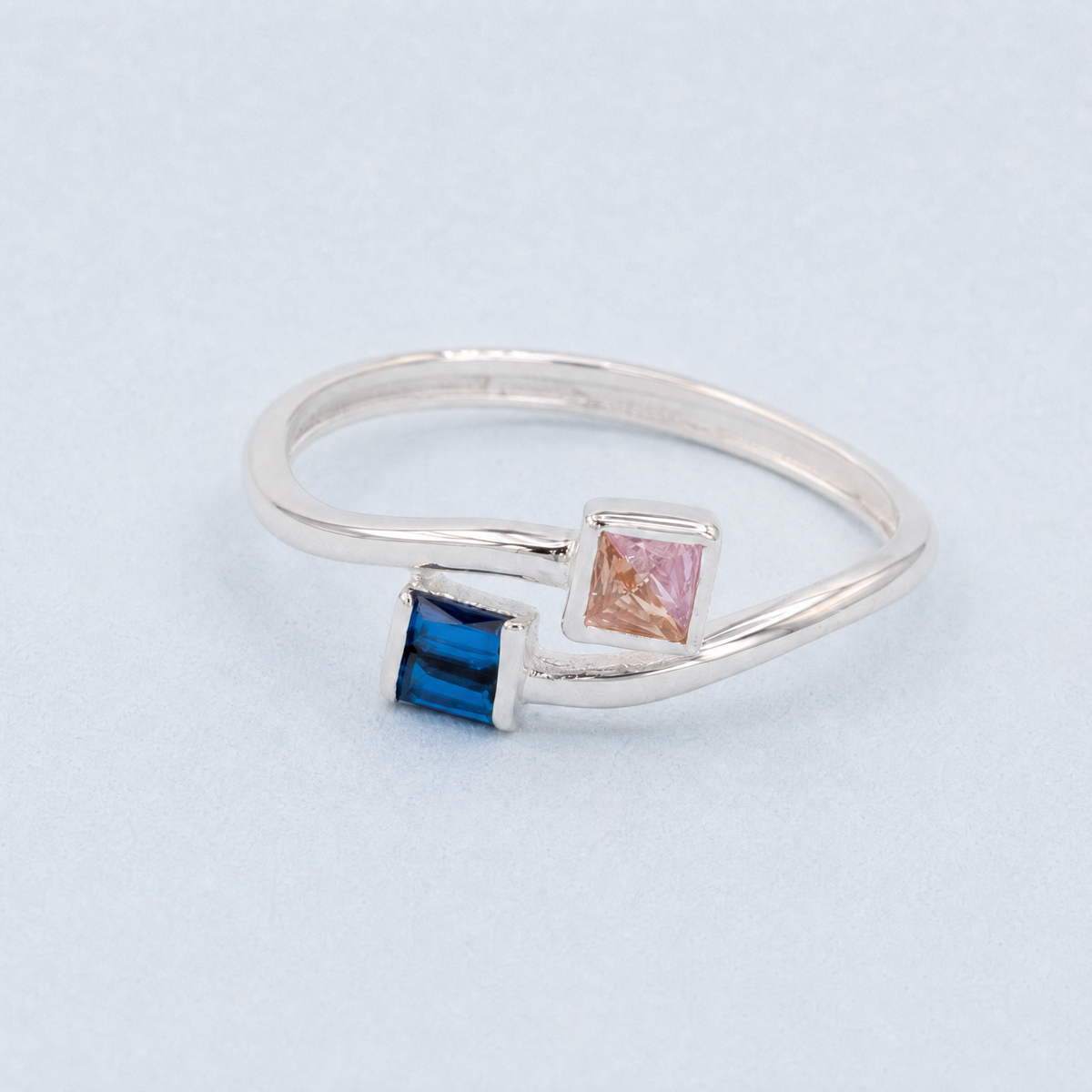 You and Me Two Stone Ring in 925 sterling silver, angled view